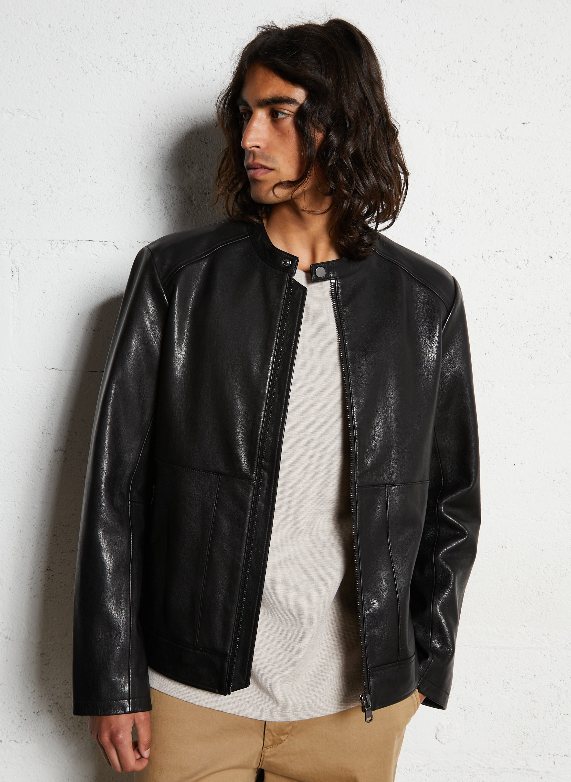 Veste en cuir droite IKKS Noir