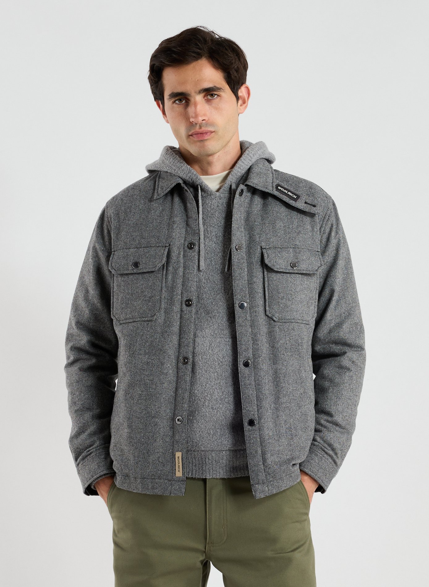 WOOLRICH Surchemise col classique en laine mélangée Gris
