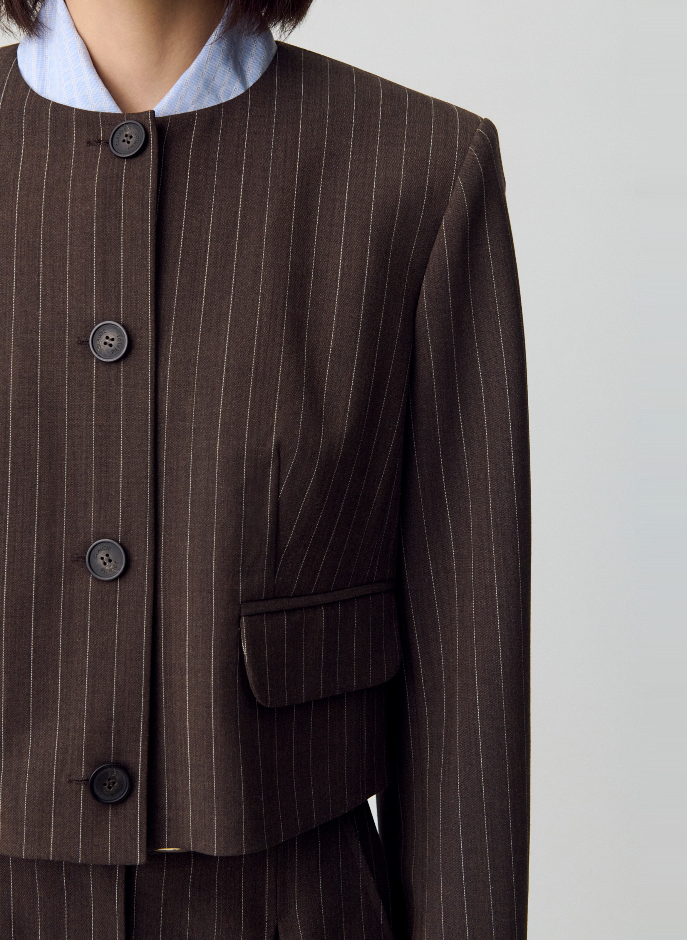 Veste oversize col rond à rayures vadim CLAUDIE PIERLOT Marron