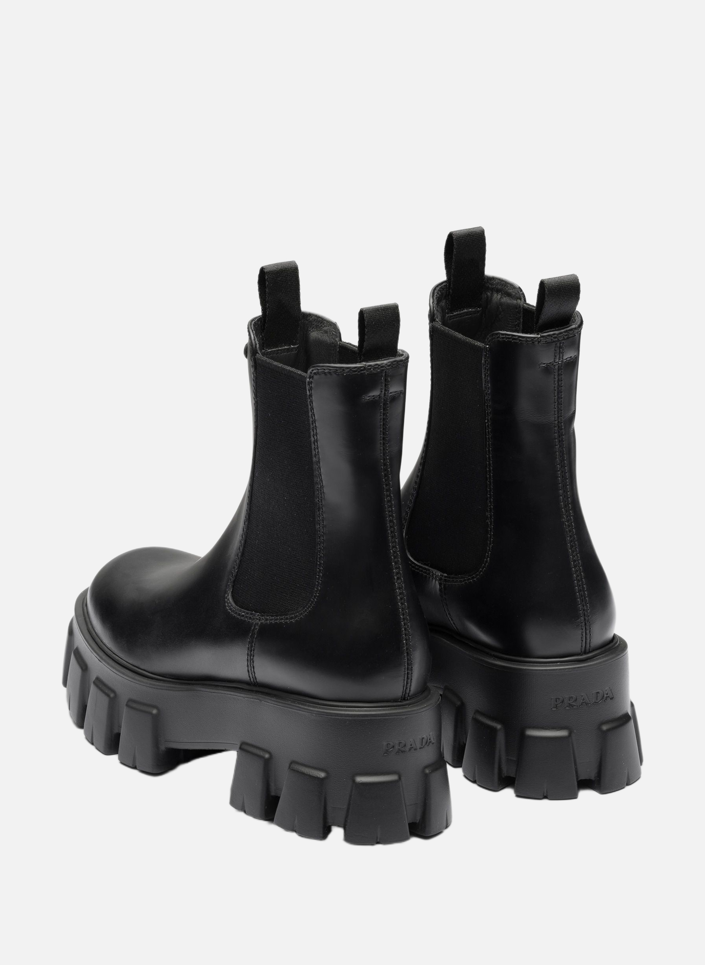 Bottines monolith en cuir brossé PRADA Noir
