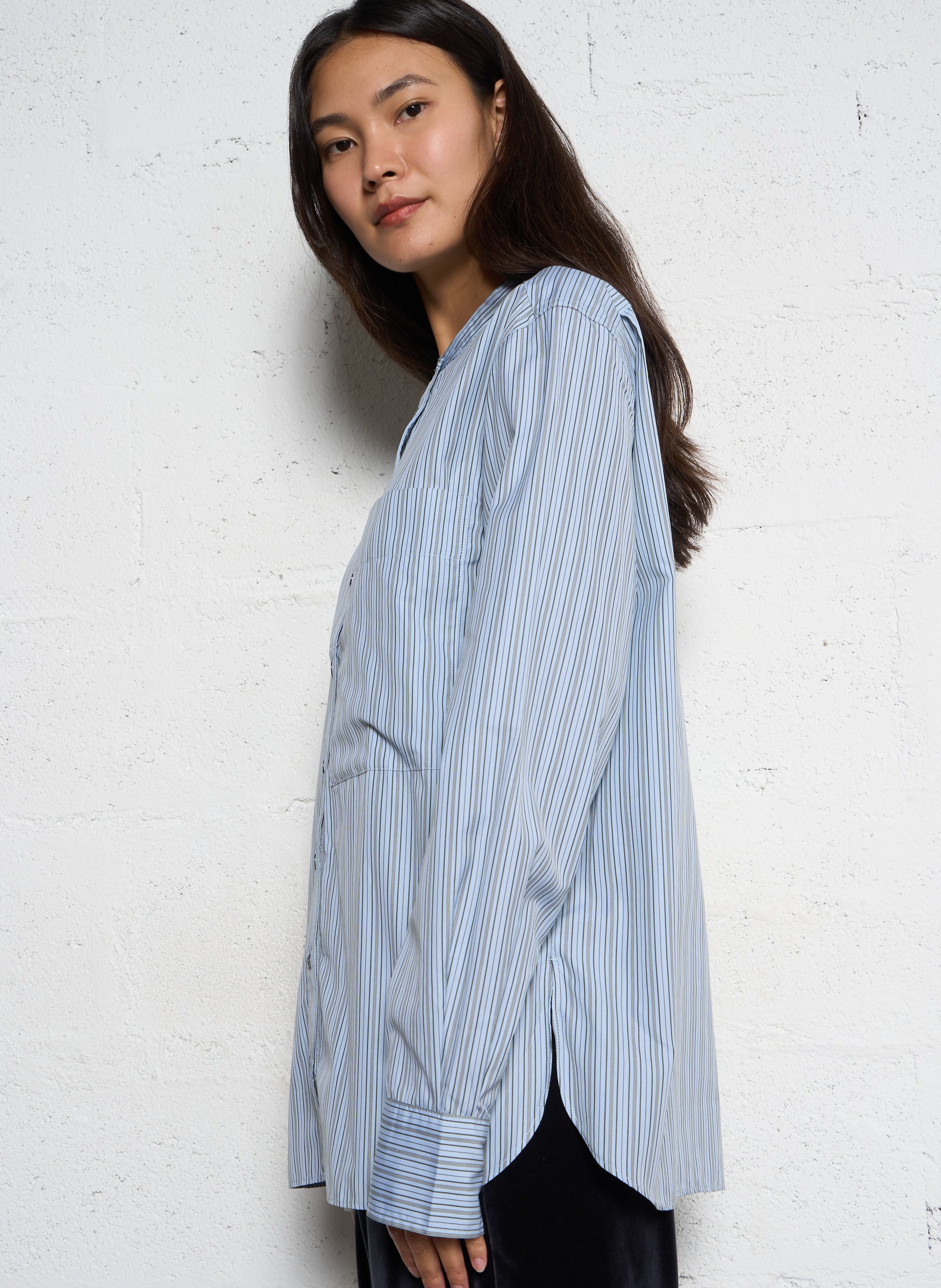 Chemise col mao rayée en coton formentera SOEUR Multicolore