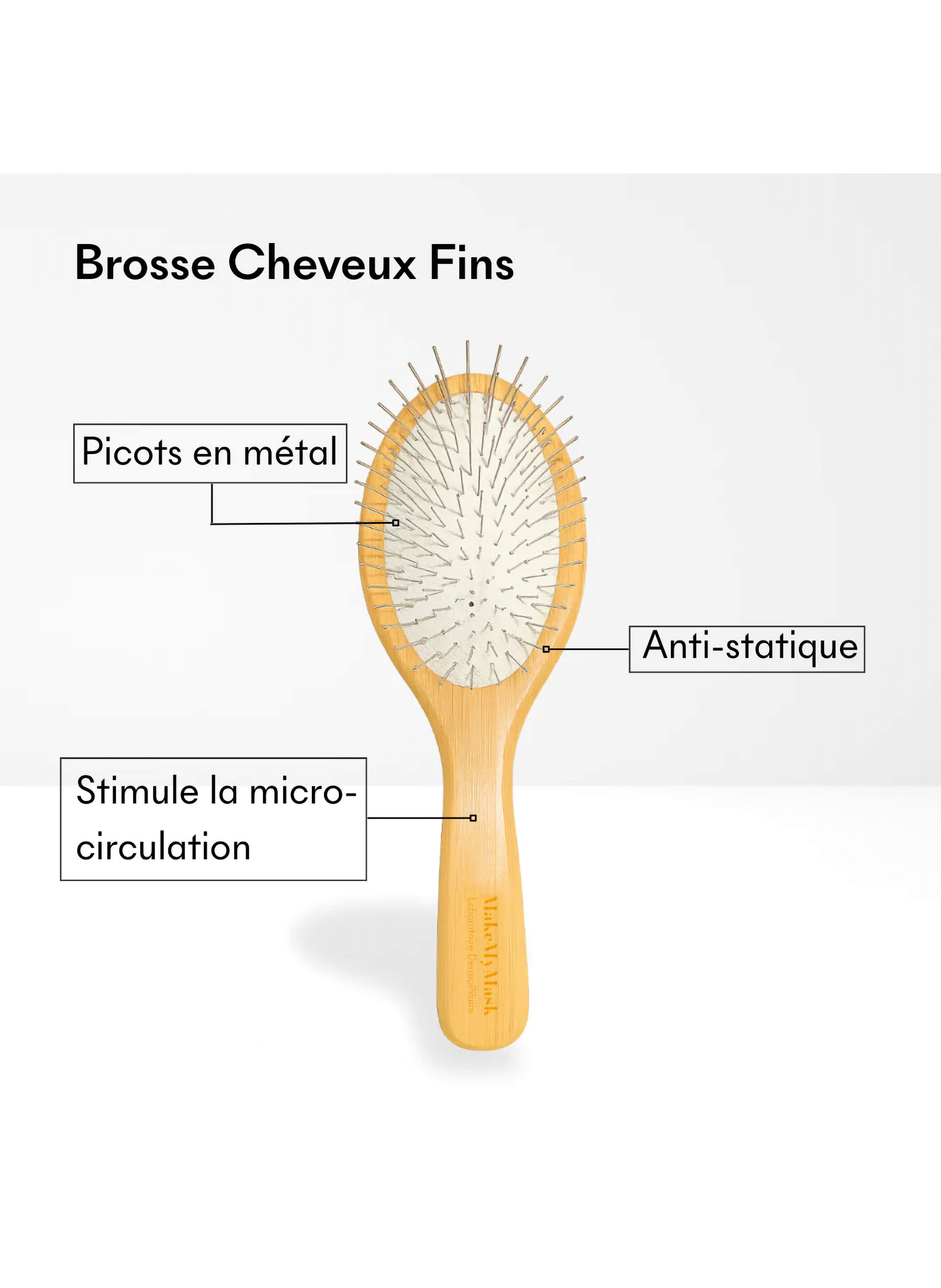 Hairbrush for fine hair with wooden bristles MAKE MY MASK No color