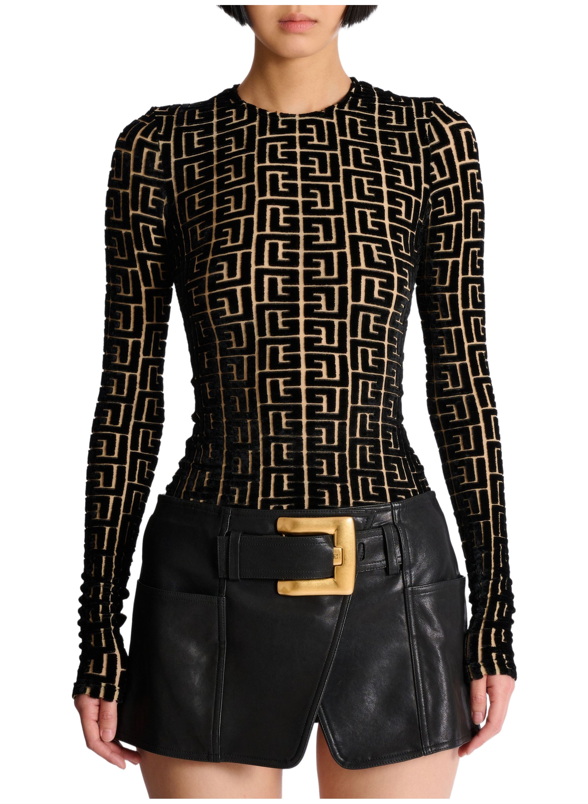 Top en velours monogramme BALMAIN Noir