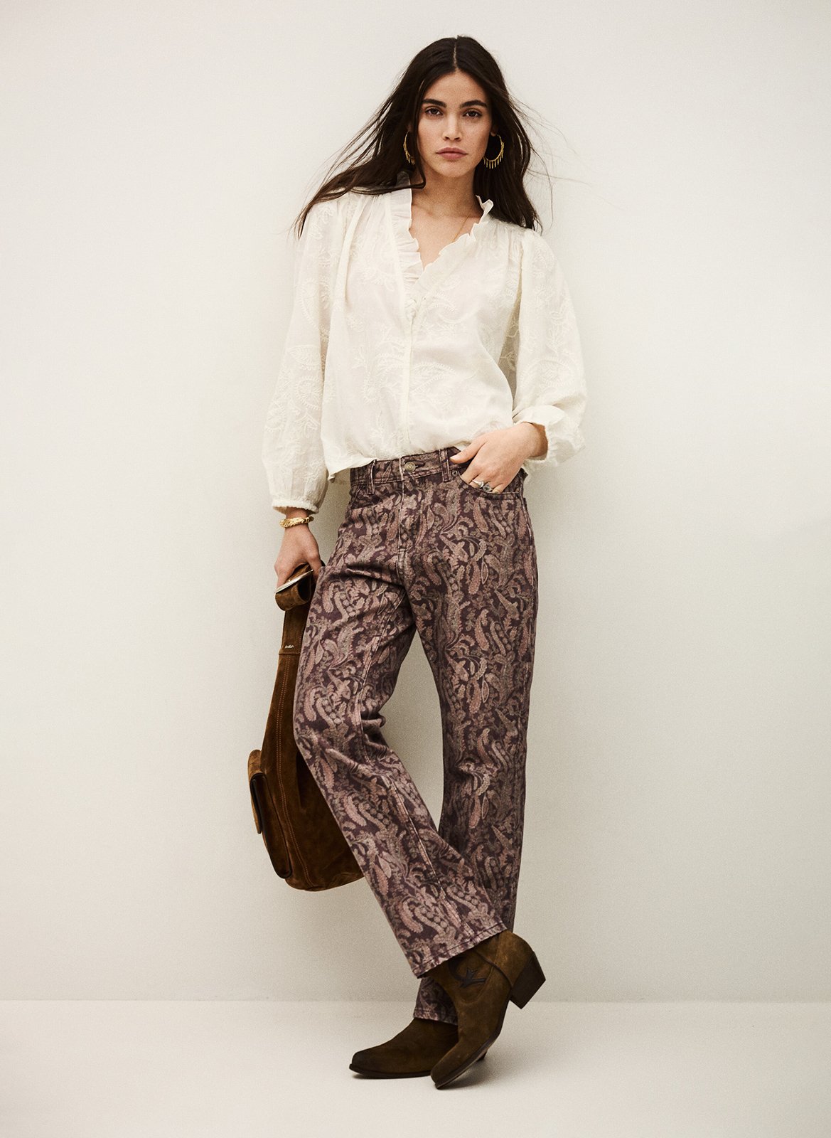 Pantalon droit imprimé tooty BA&SH Marron