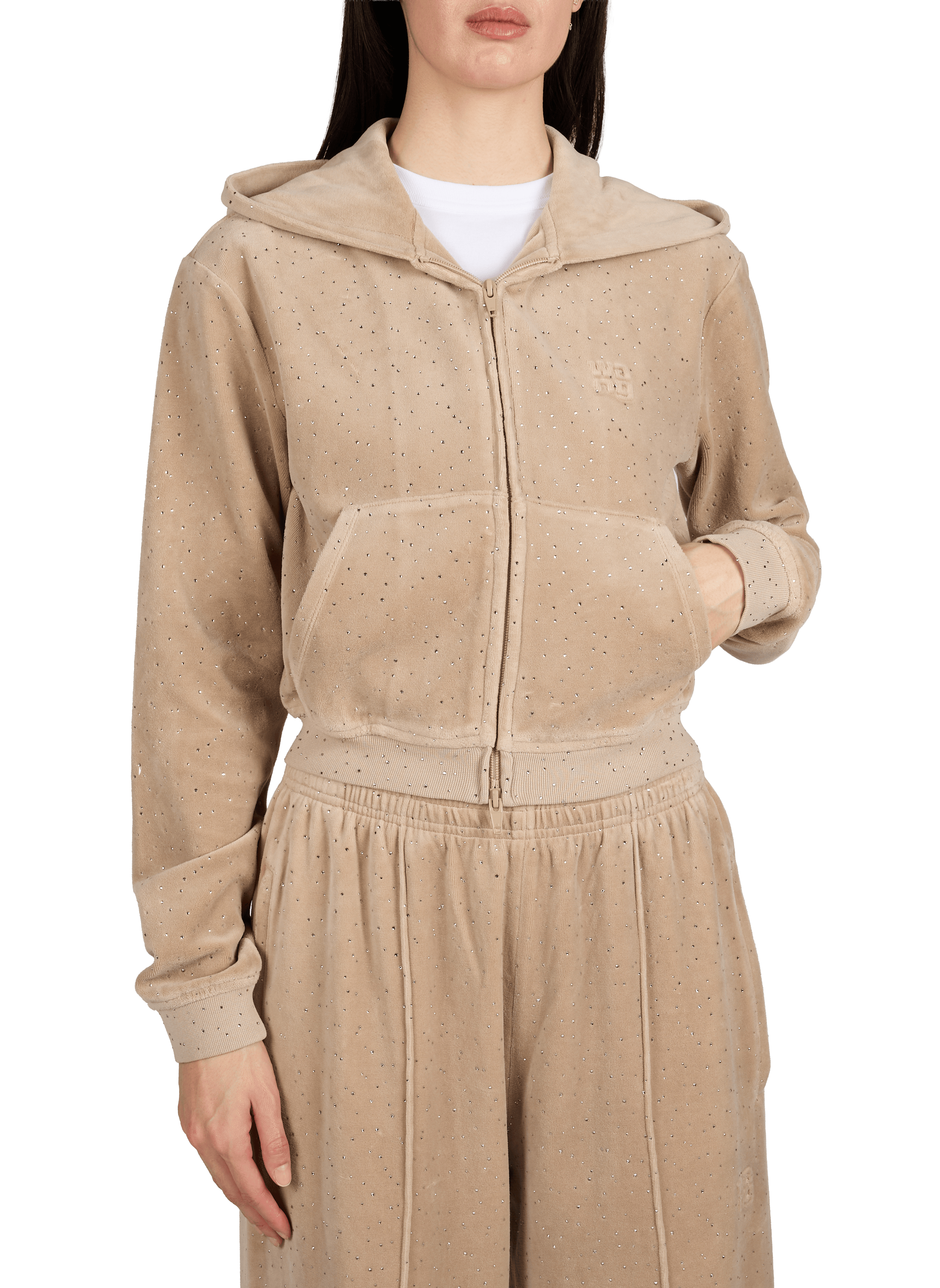 Gilet à capuche en velours avec strass ALEXANDER WANG Marron