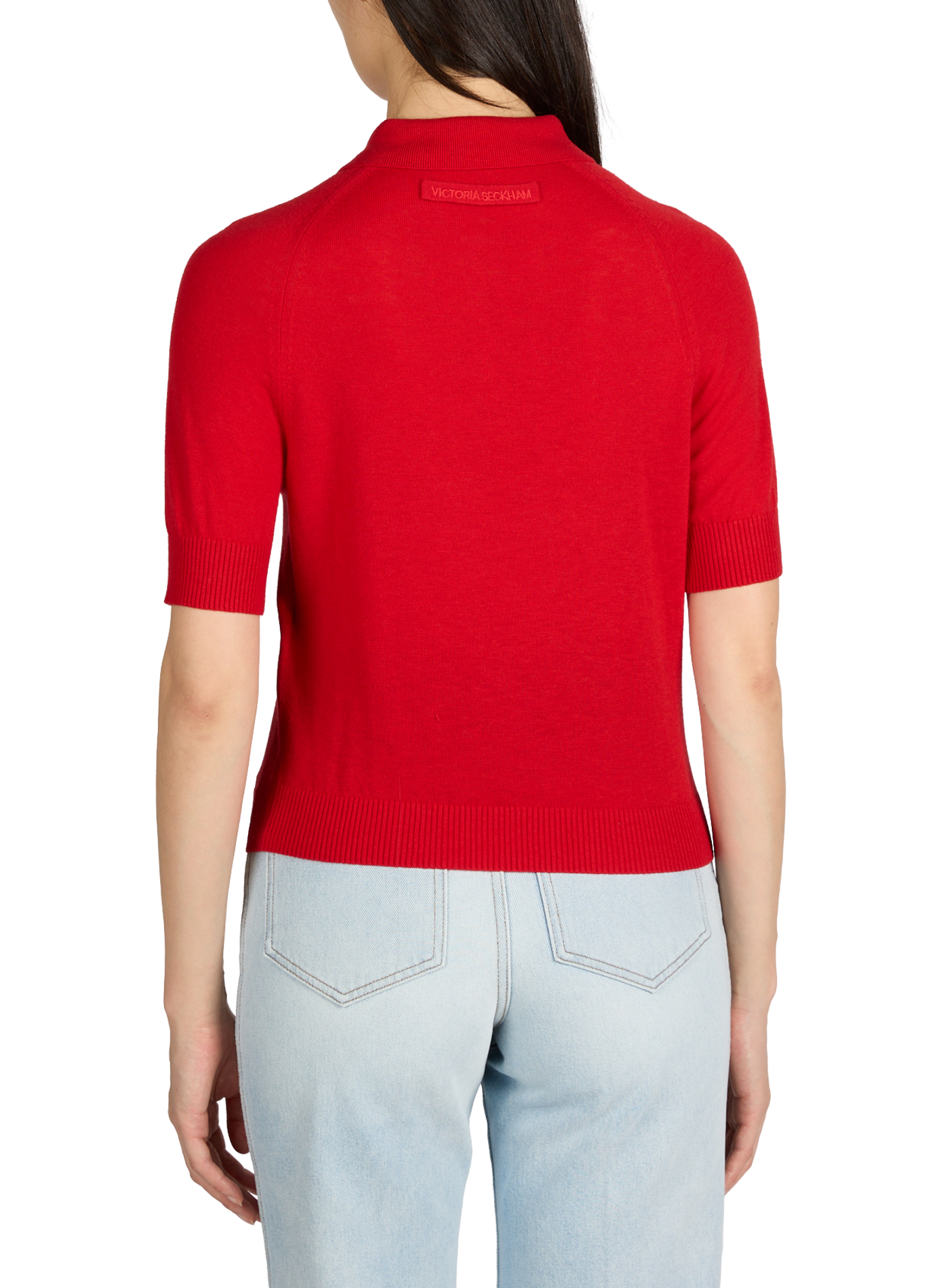 Merino wool polo neck T-shirt VICTORIA BECKHAM Red