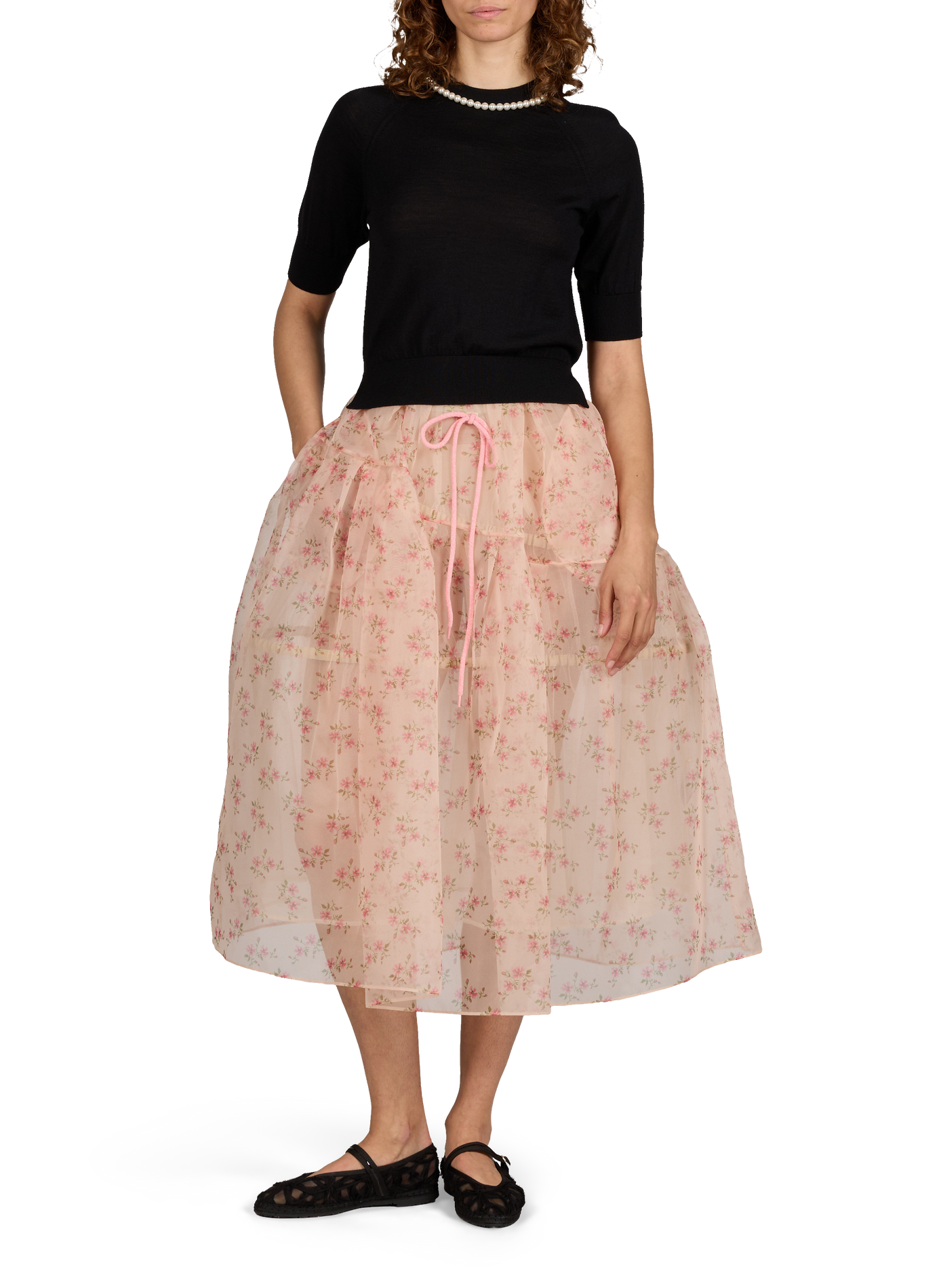 Puff-sleeve silk and merino wool sweater with pearls SIMONE ROCHA Black