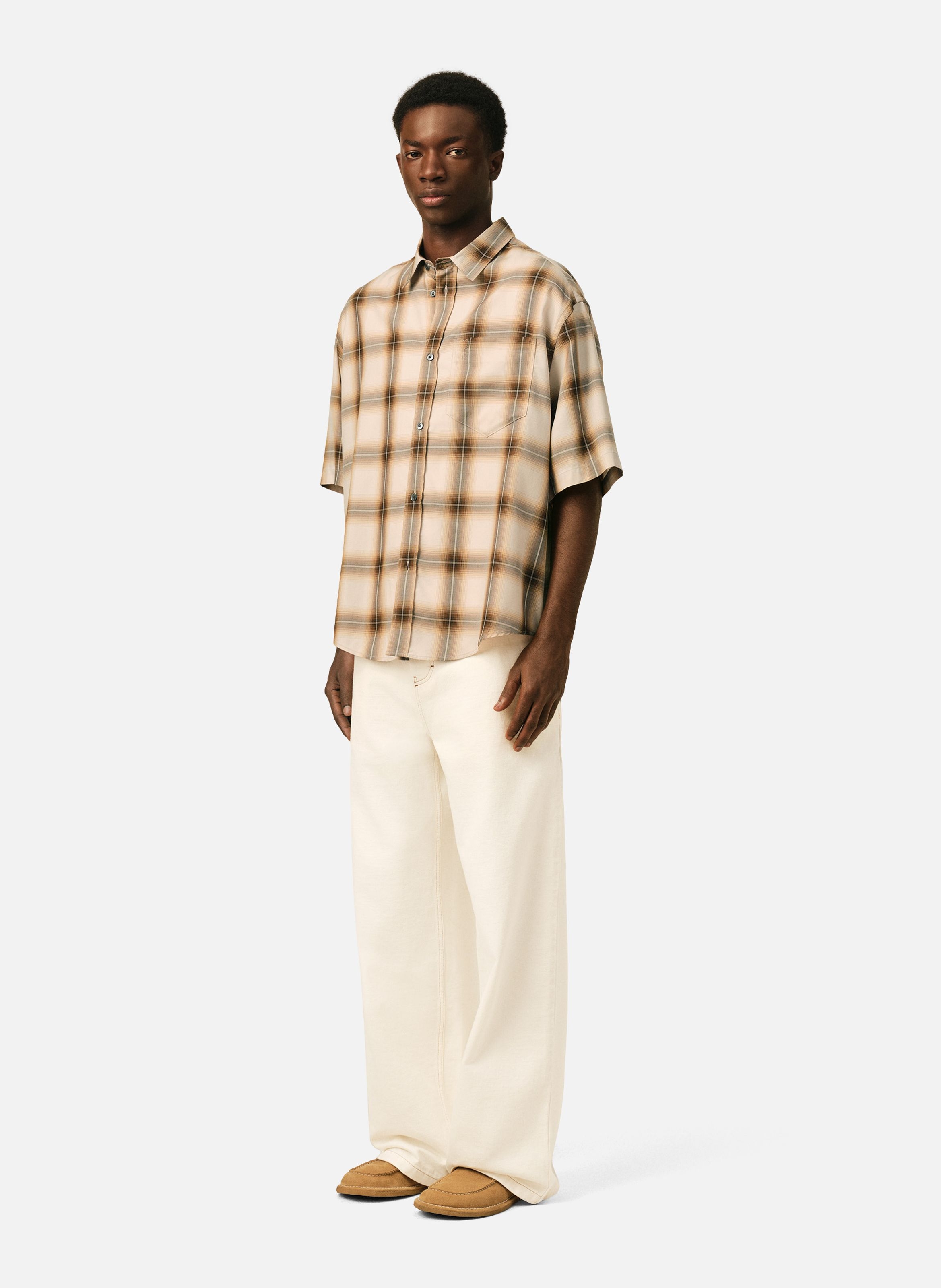 Chemise boxy à carreaux ami de coeur en toile AMI PARIS Beige