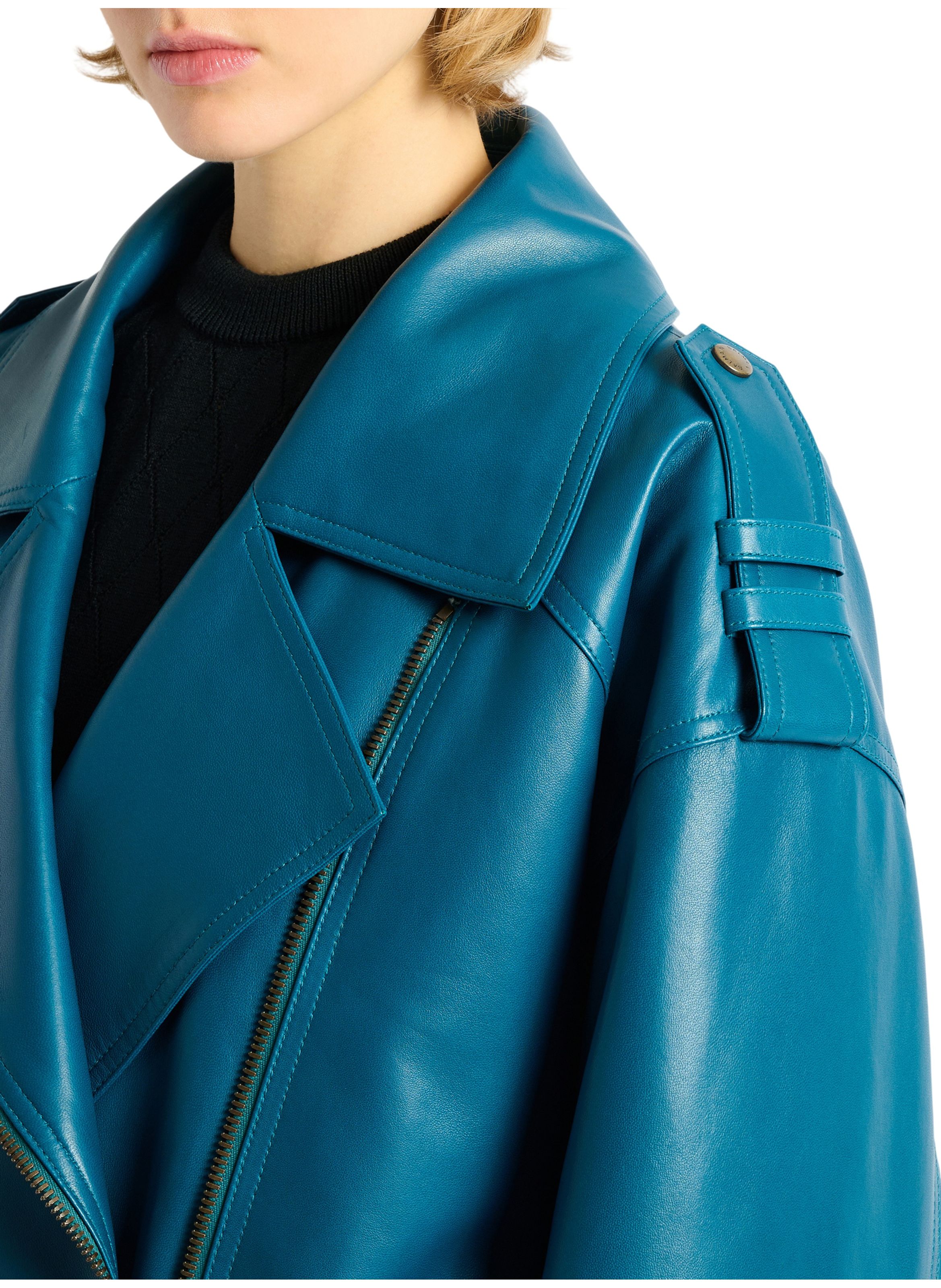 Veste biker en cuir d’agneau BALMAIN Bleu