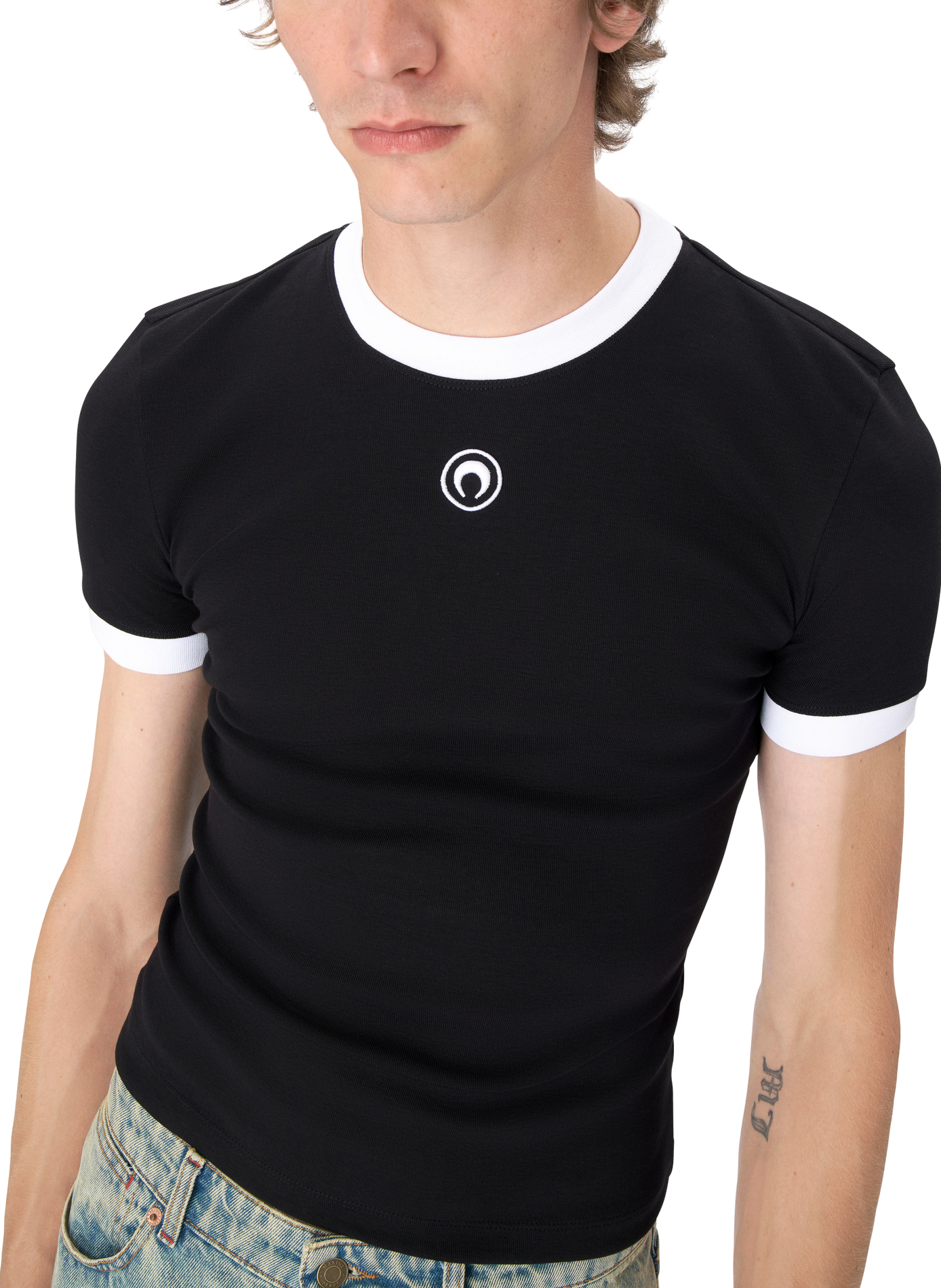 T-shirt ajusté en jersey moon logo MARINE SERRE Noir