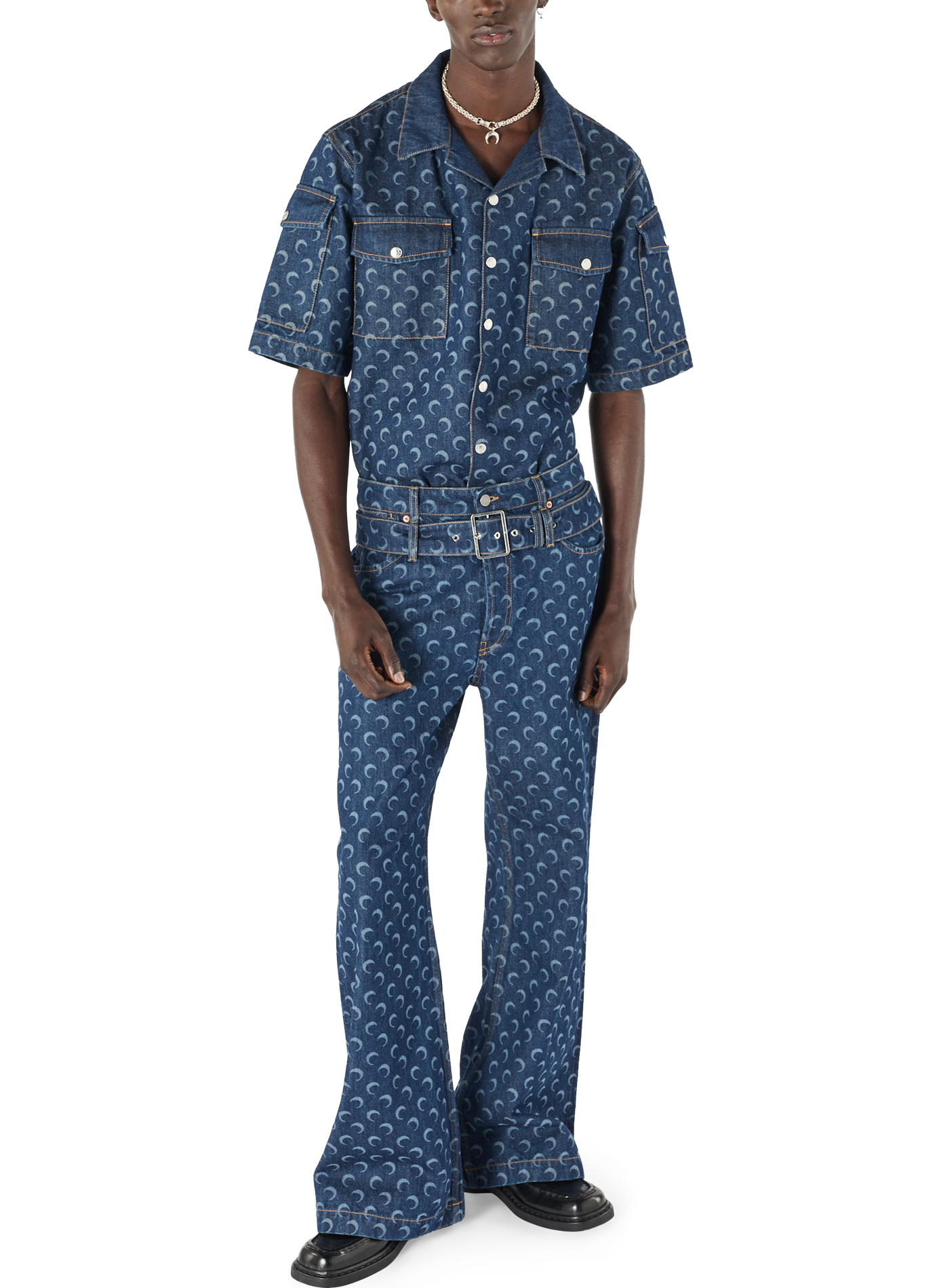 Chemise ample à manches courtes en denim bleu nuit MARINE SERRE Bleu