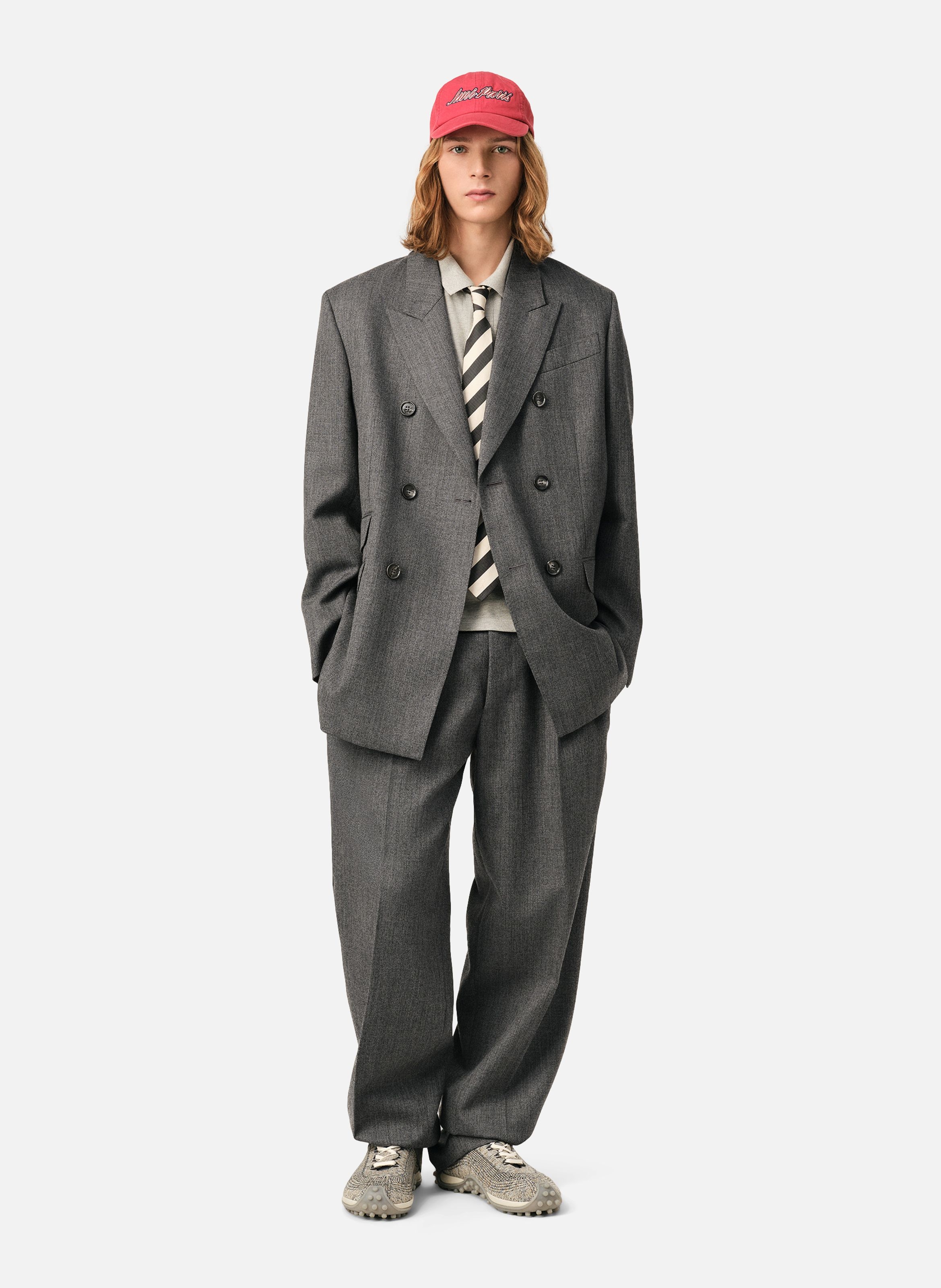 Veste double boutonnage en laine GrisAMI PARIS