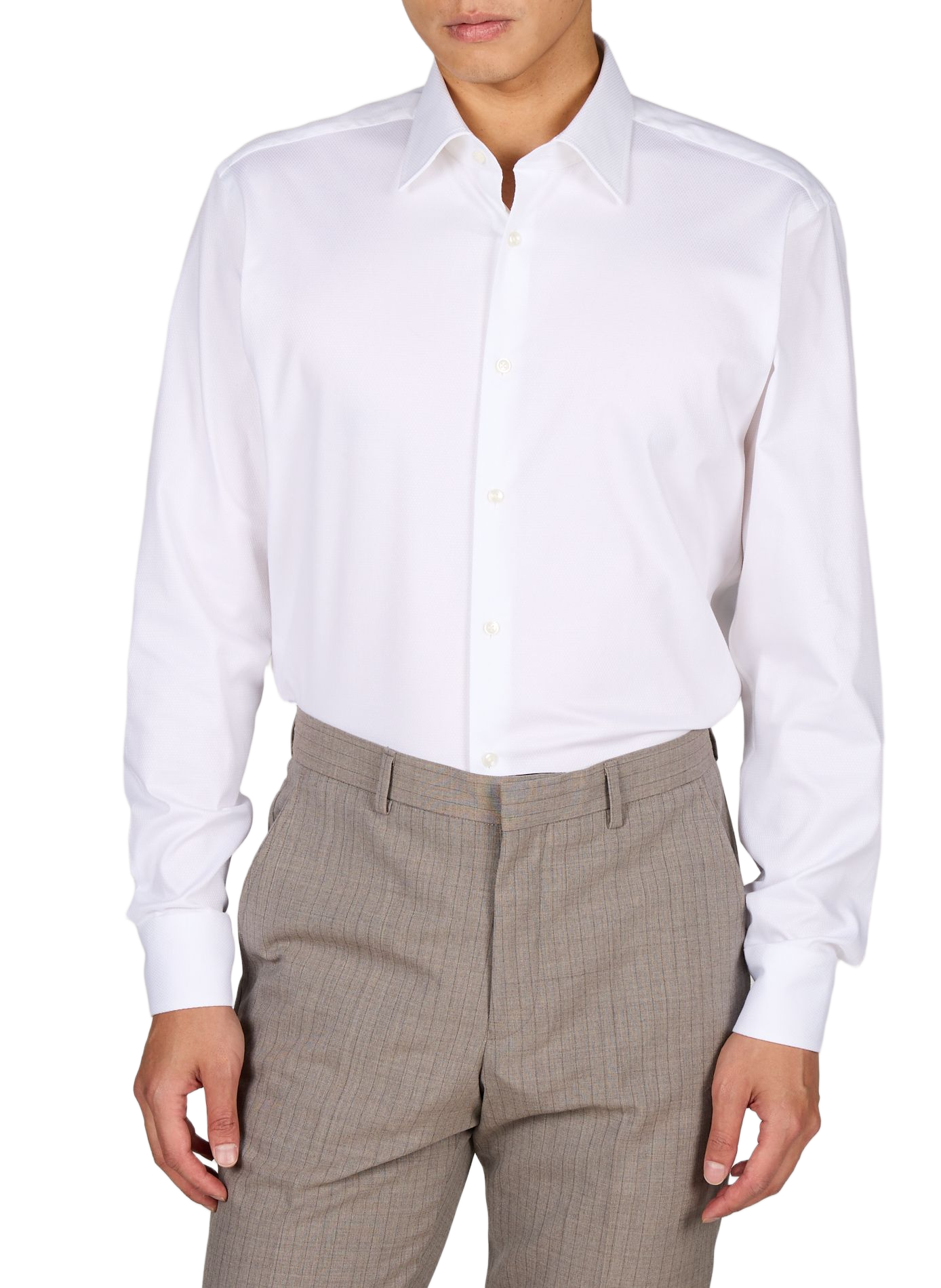 Chemise manches longues en ratière de coton BOSS Blanc