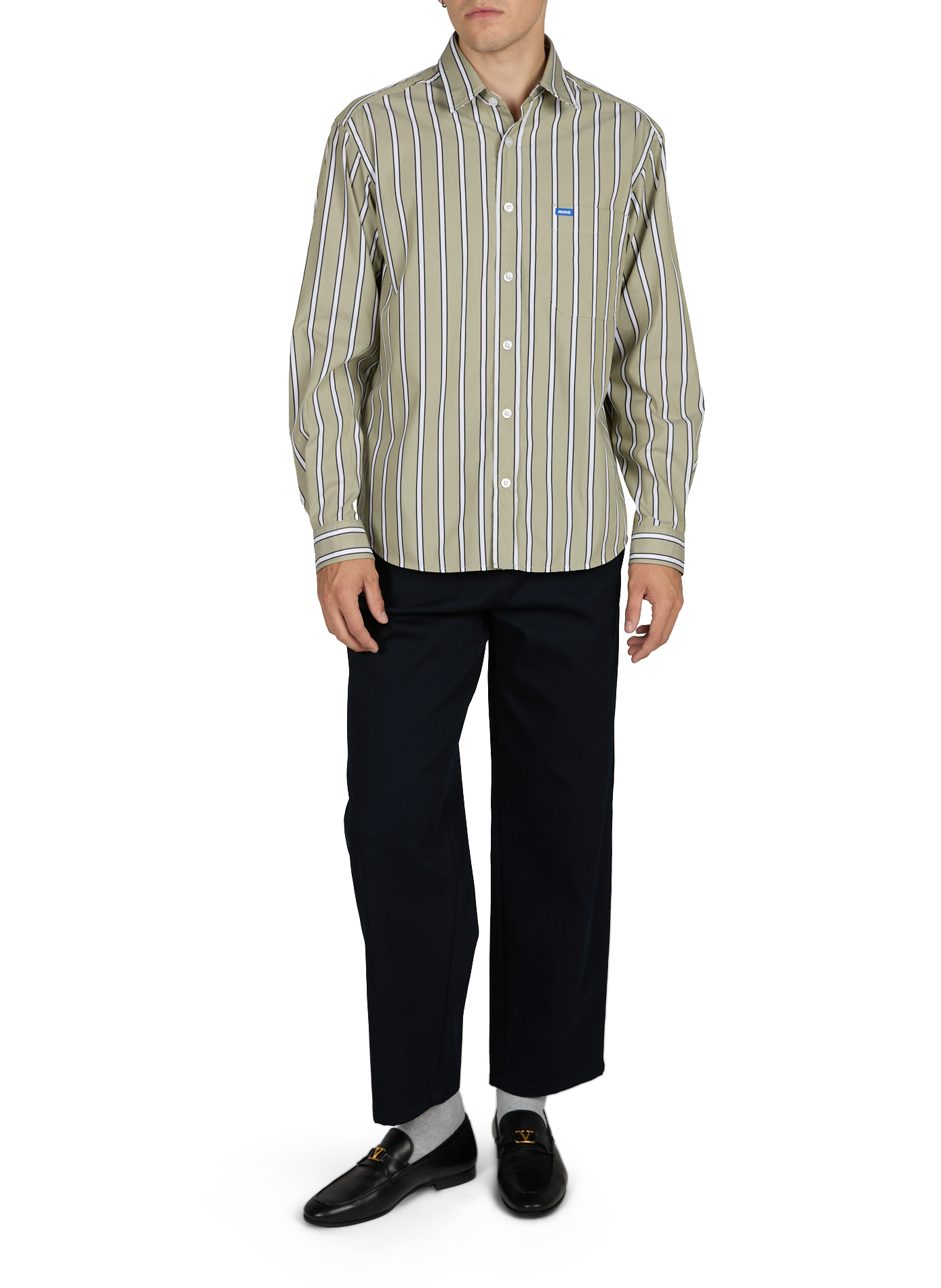 Oversized striped cotton shirt HUGO BLUE Green