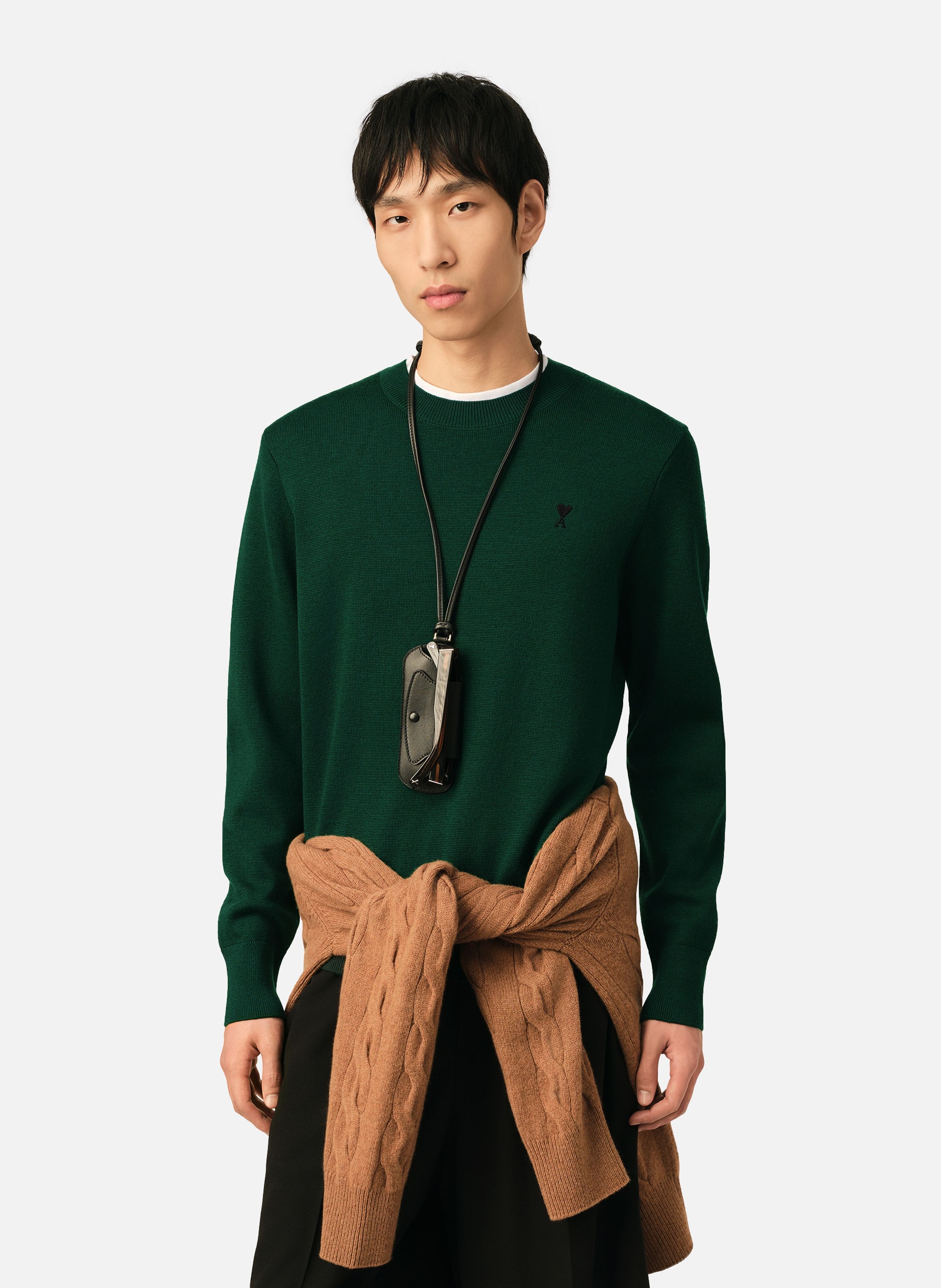 Pull col rond ami de coeur en laine AMI PARIS Vert