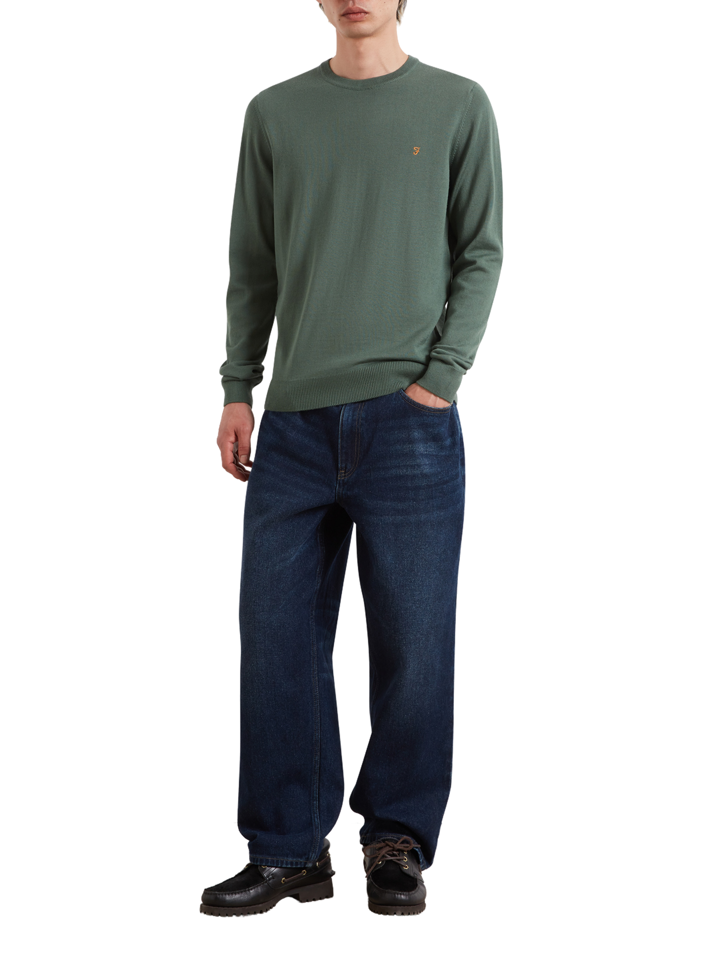 Rechte pullover van merinowol met geborduurd logo FARAH Groen