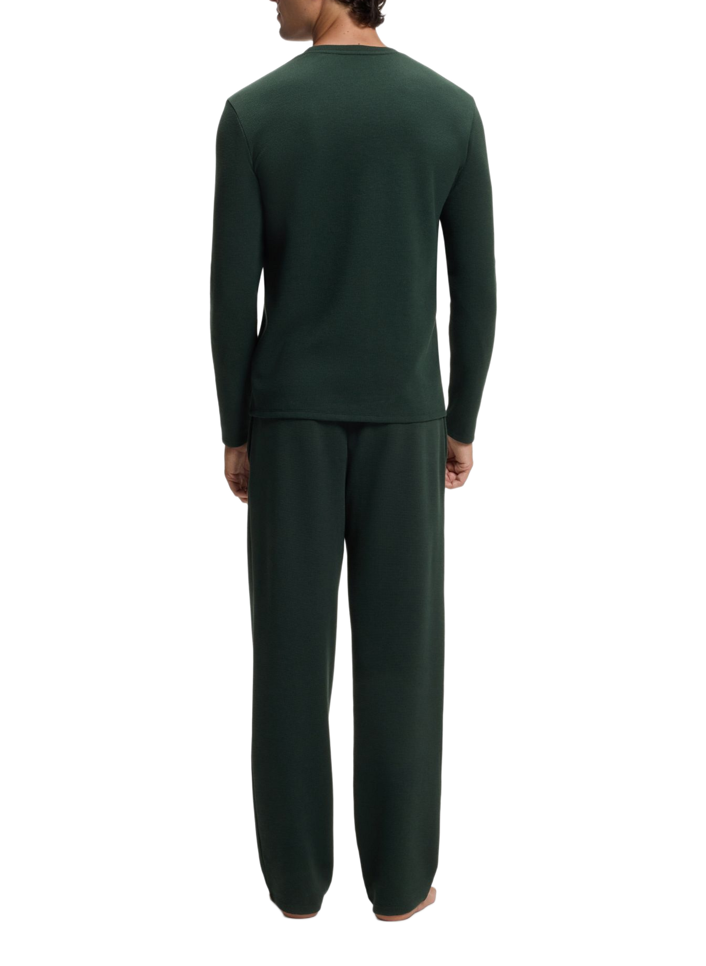 Haut de pyjama droit manches longues à logo en coton mélangé BOSS Vert