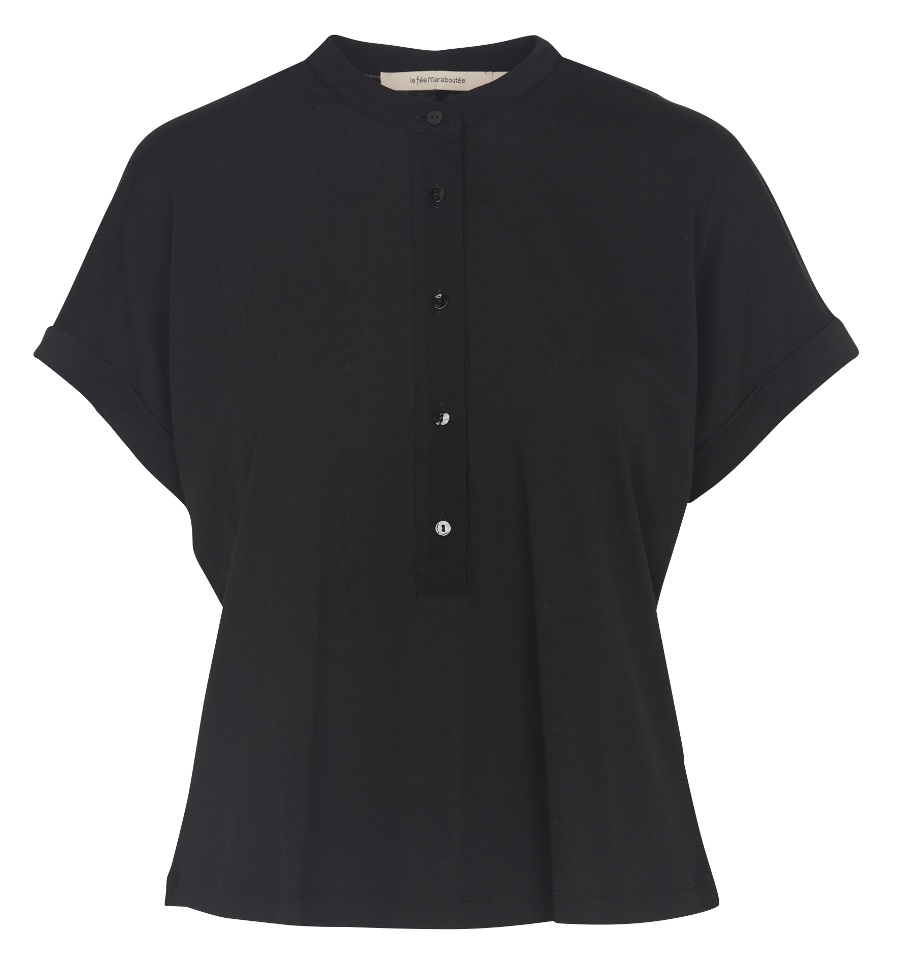 Effen top met korte mouwen en knoopsluiting LA FEE MARABOUTEE Zwart