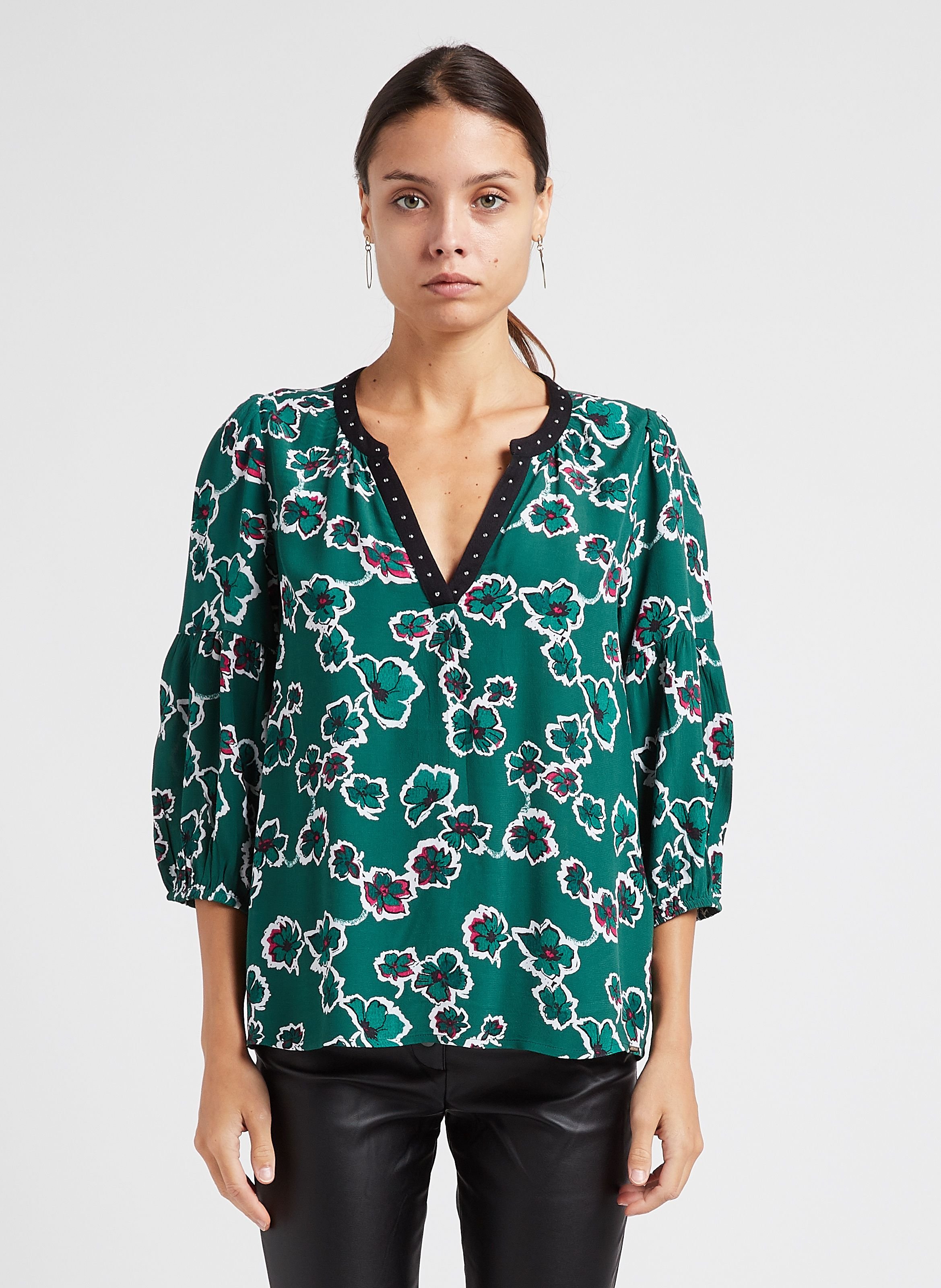 Blouse col v à imprimé floral