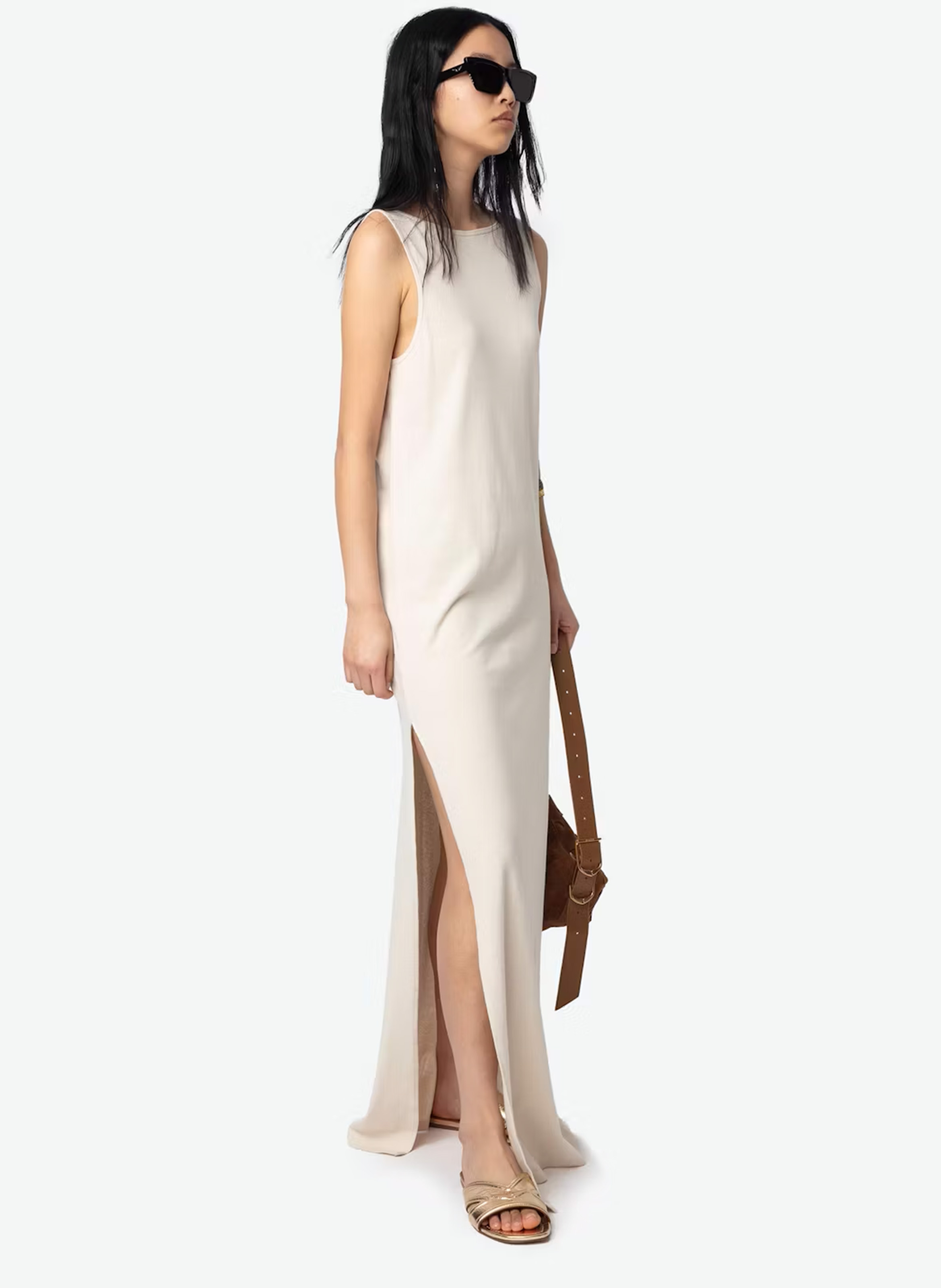 Robe longue décolleté v en coton et en lin mélangés deva ZADIG&VOLTAIRE Blanc