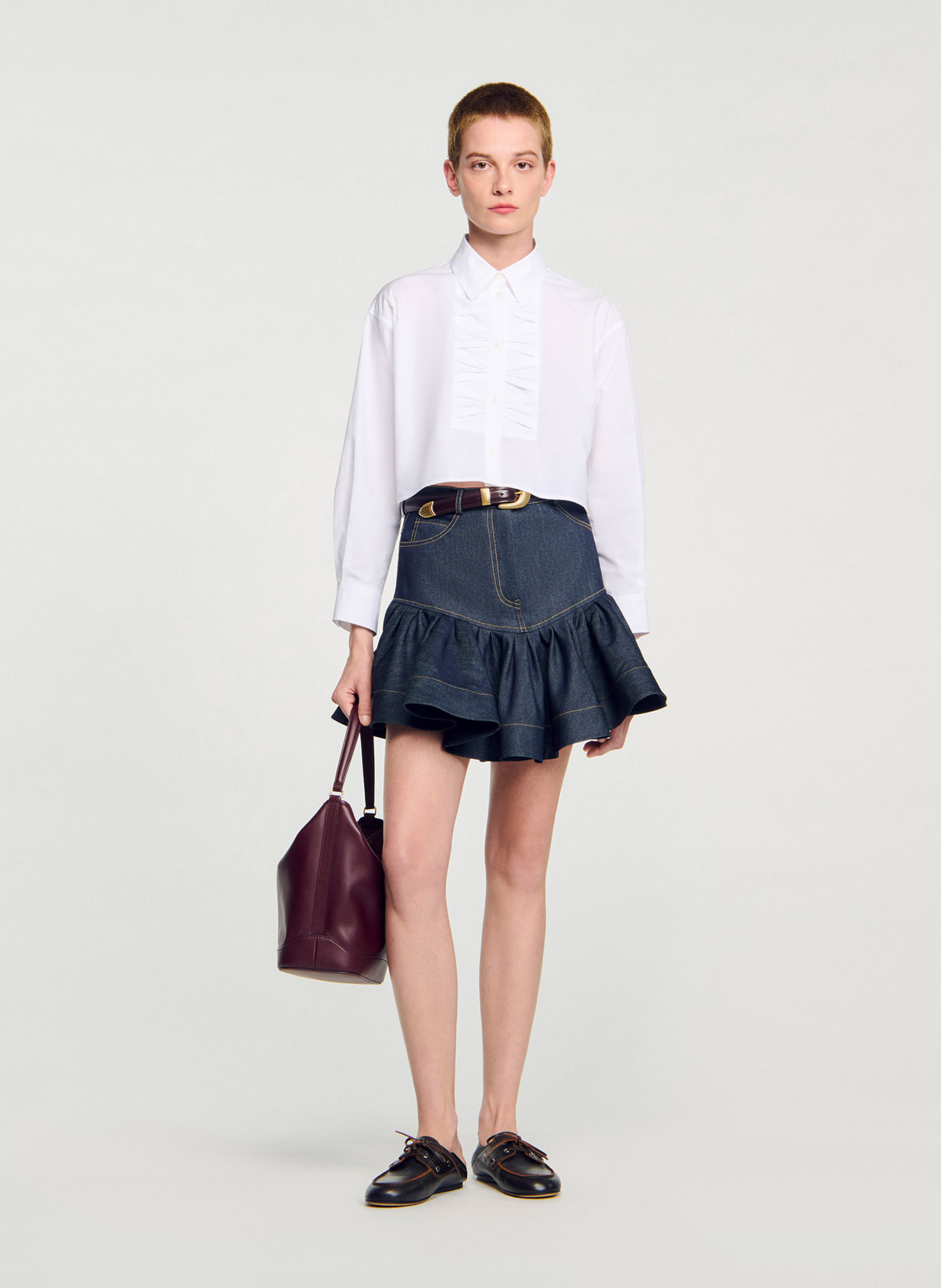 Chemise courte ample unie SANDRO Blanc