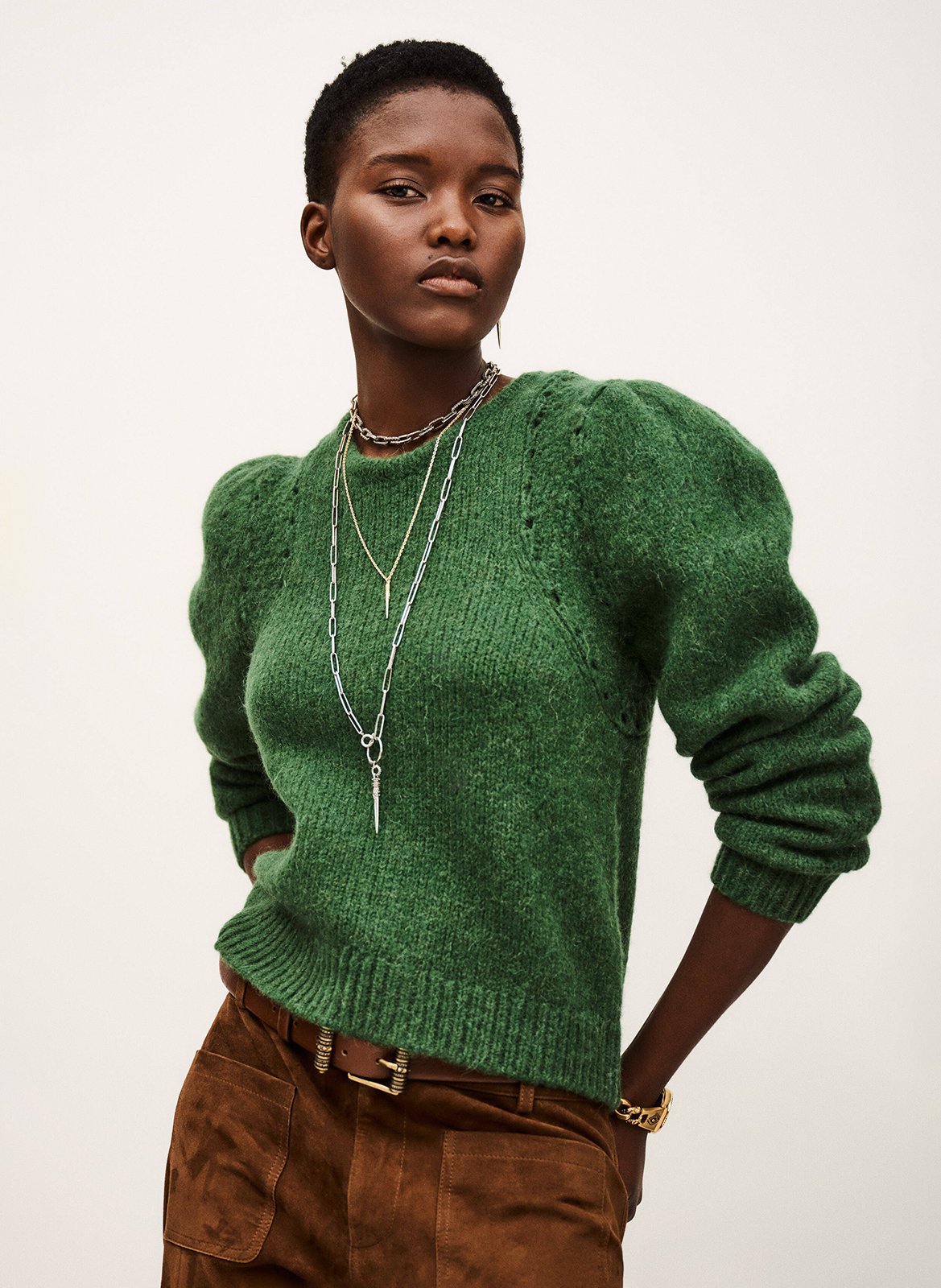 Pull court droit en laine mélangée belma BA&SH Vert