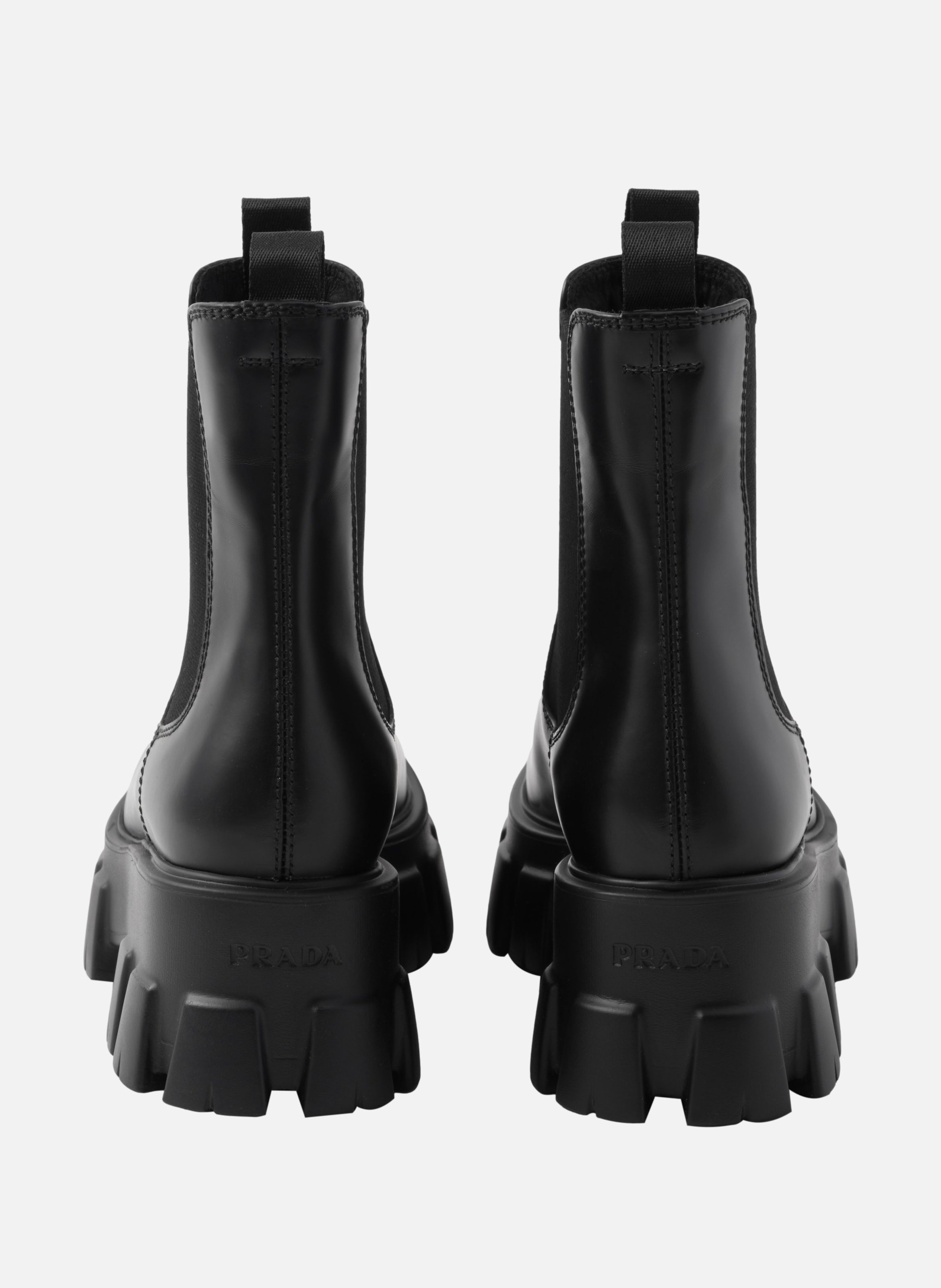 Bottines monolith en cuir brossé PRADA Noir