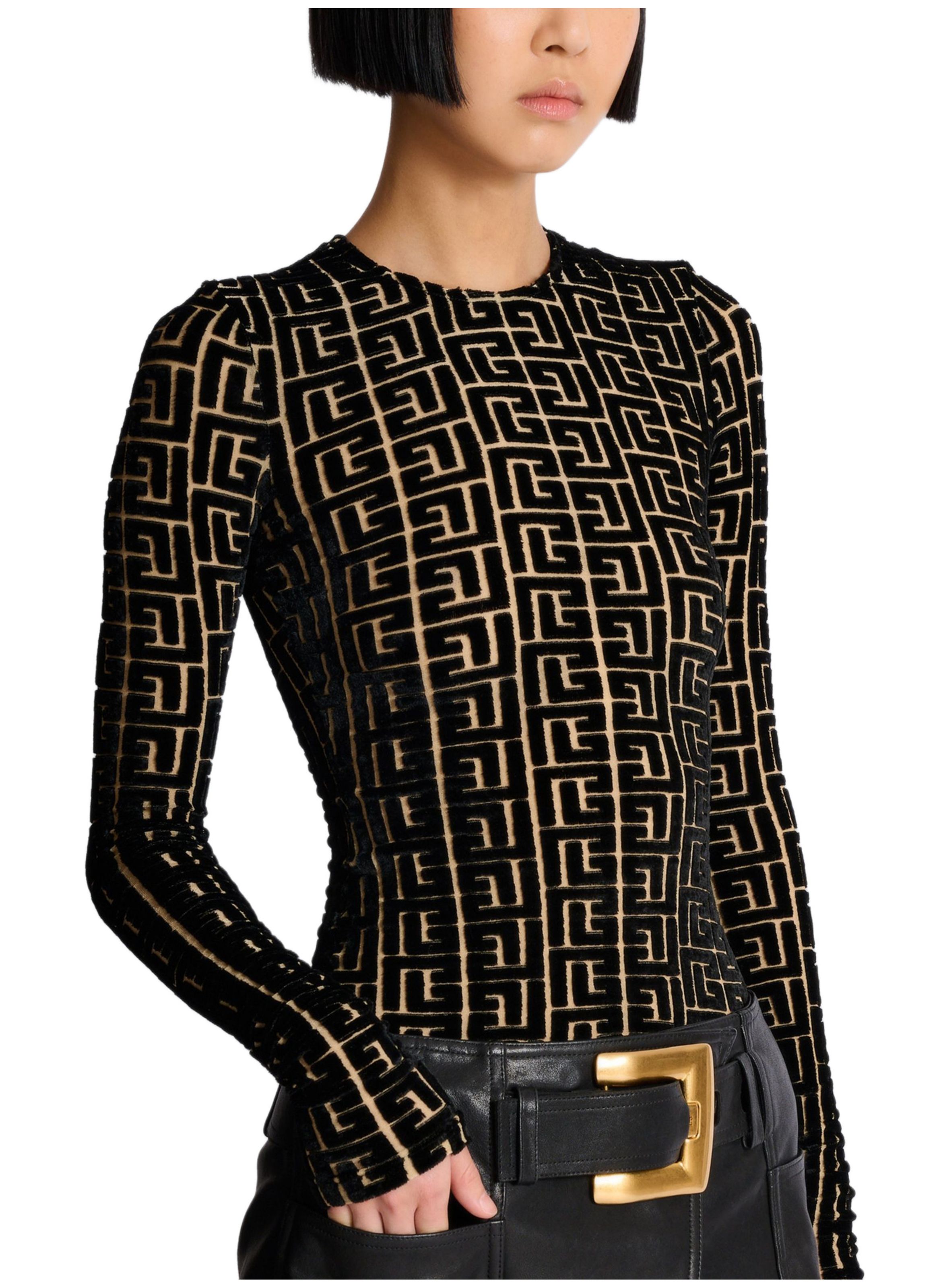 Top en velours monogramme BALMAIN Noir