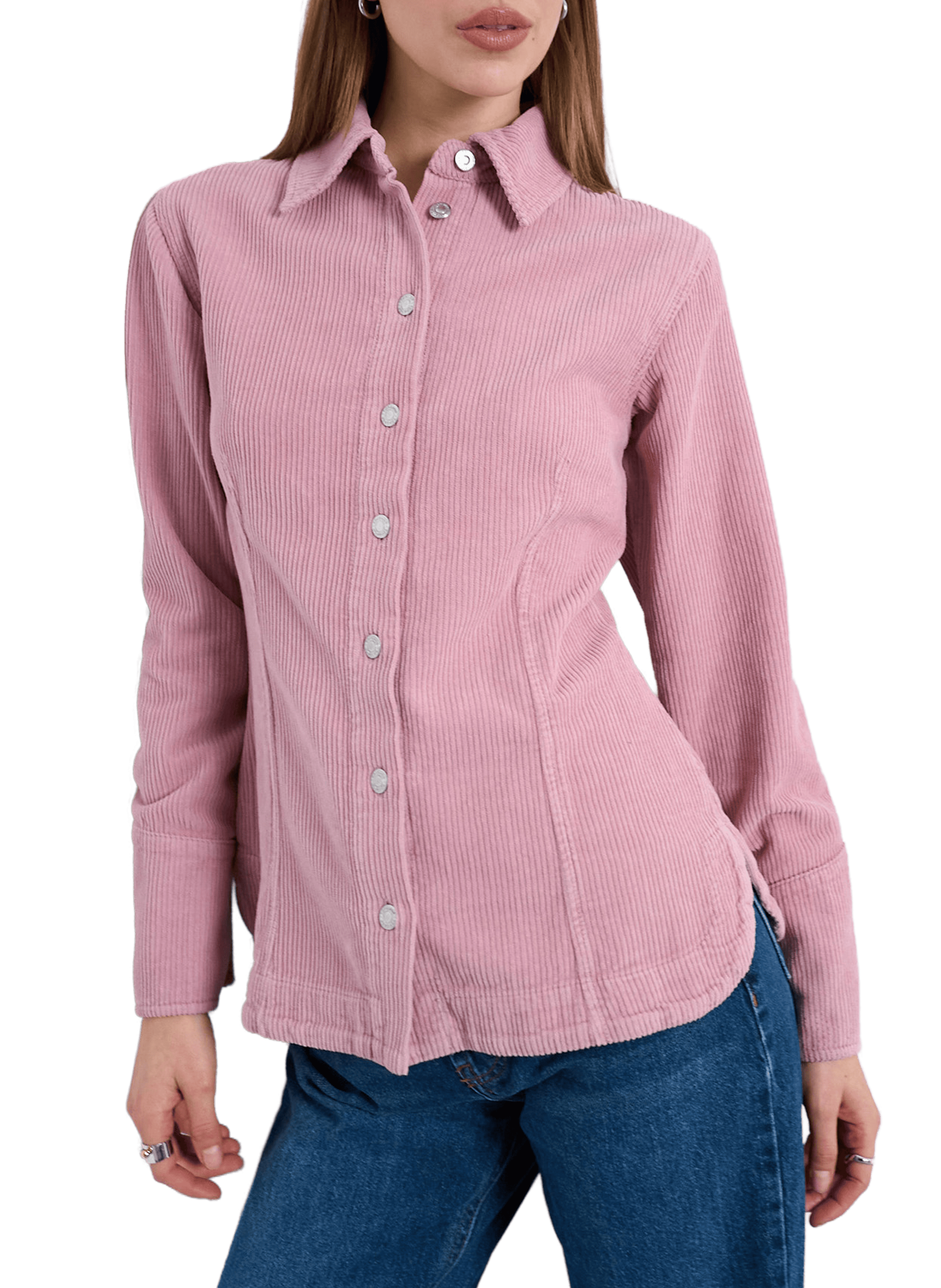 Ribbed straight cotton shirt TOPSHOP Pink