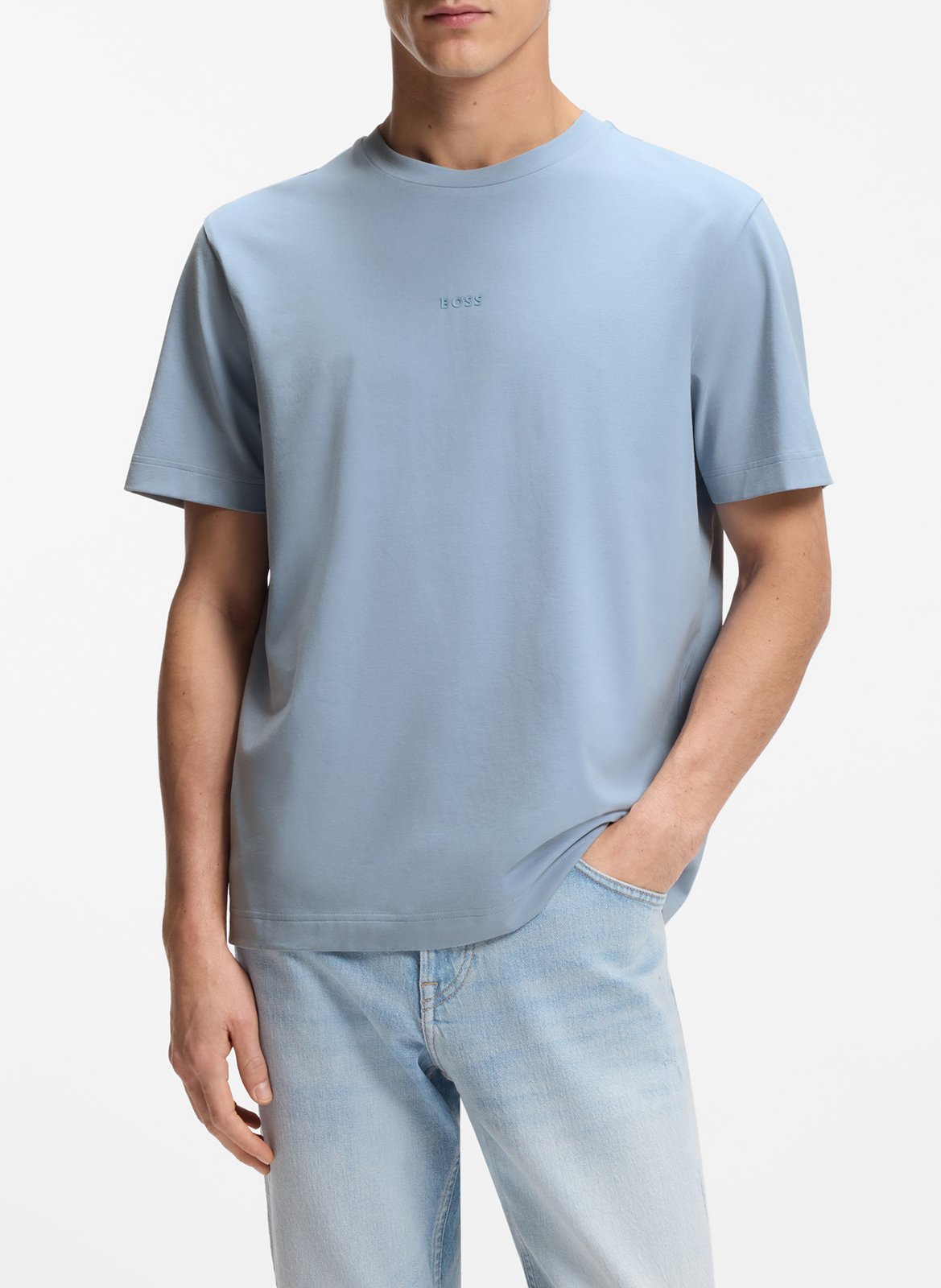 Tee-shirt col rond en coton mélangé BOSS Bleu