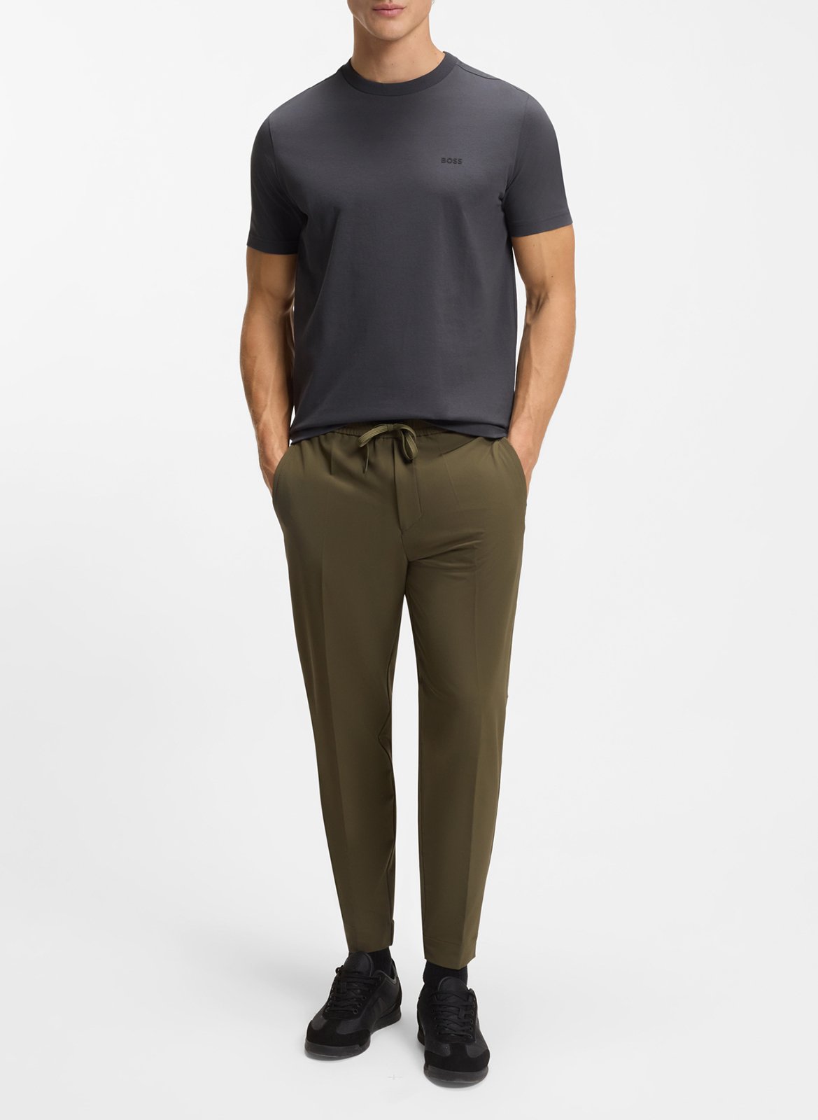 Tee-shirt col rond en coton mélangé BOSS Argent