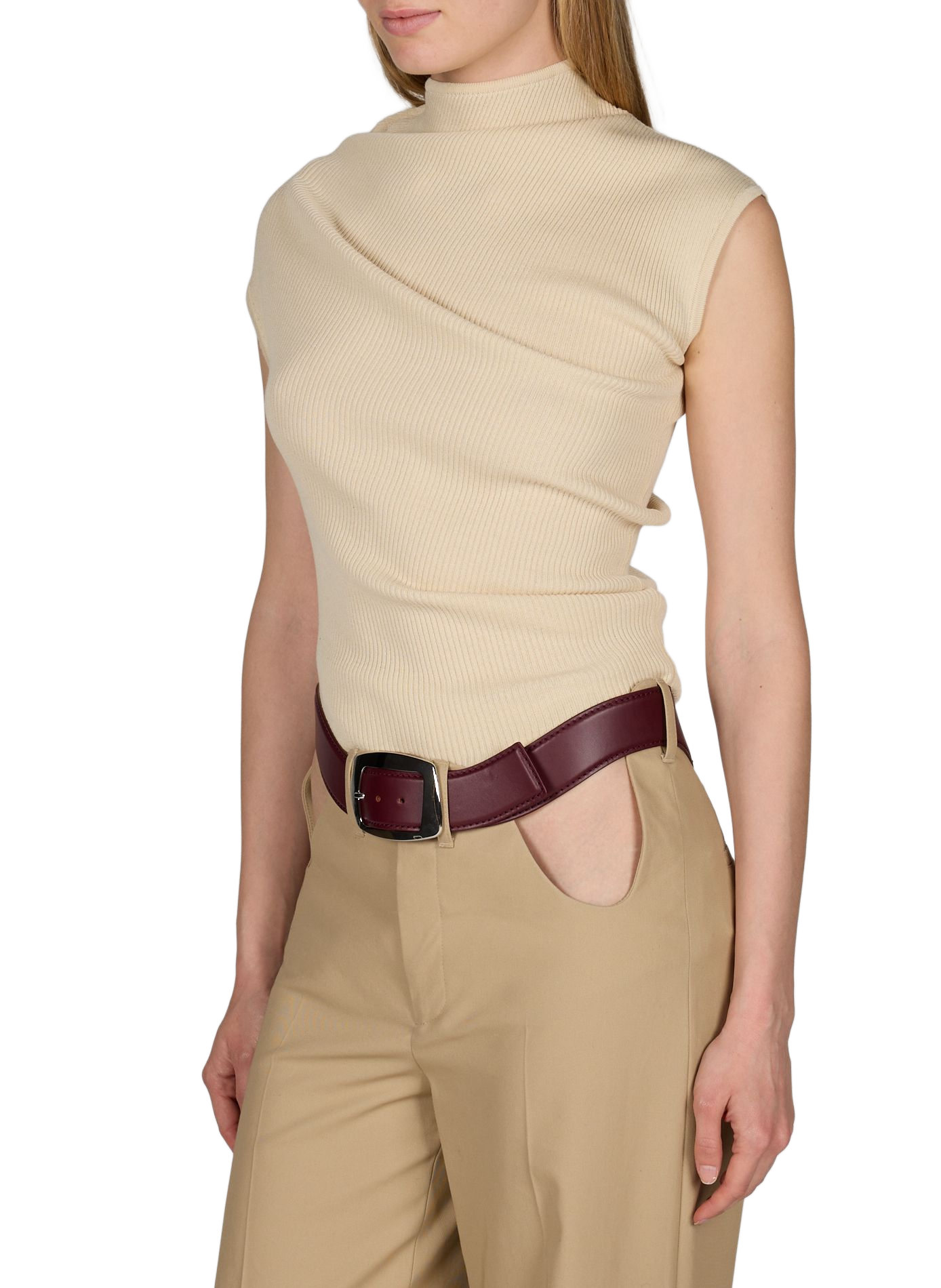 Top Sophia asymétrique en coton, soie et lin R2W Beige