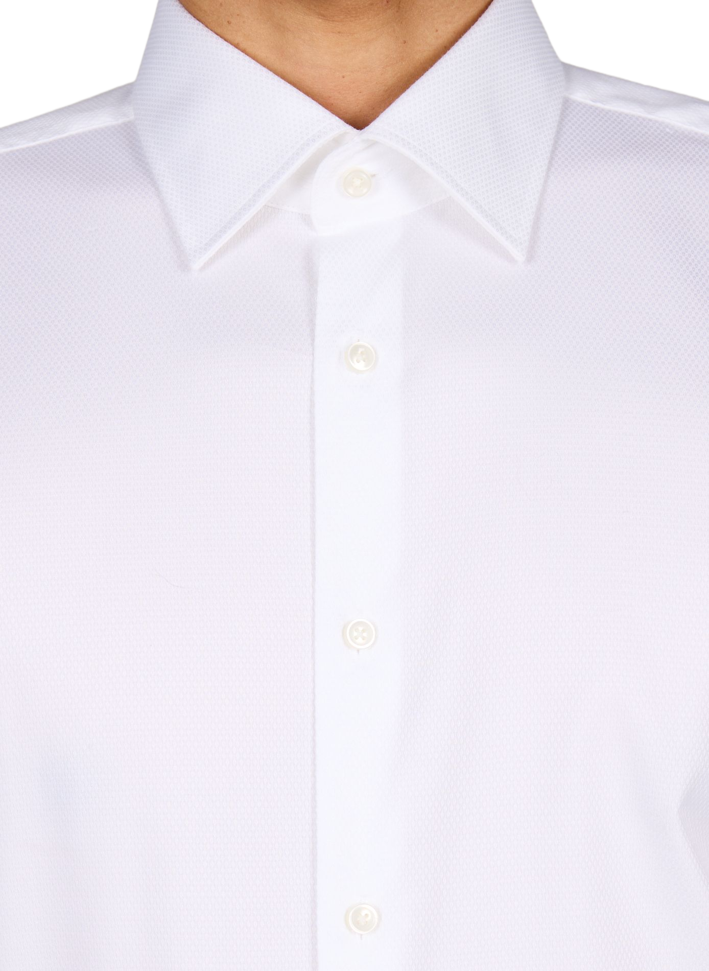 Chemise manches longues en ratière de coton BOSS Blanc