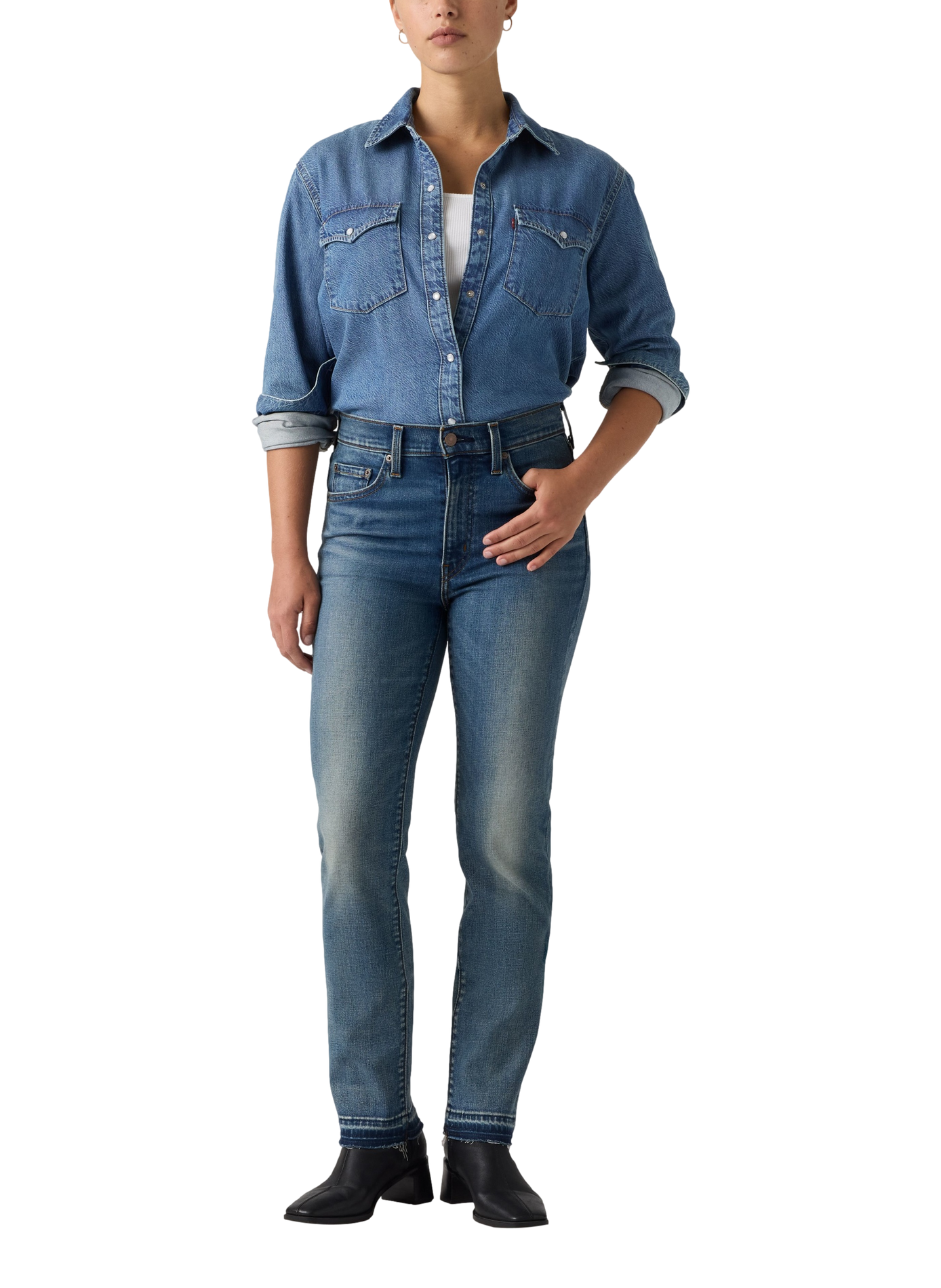 Slim jeans 722 met hoge taille van gemengd katoen LEVI'S Blauw