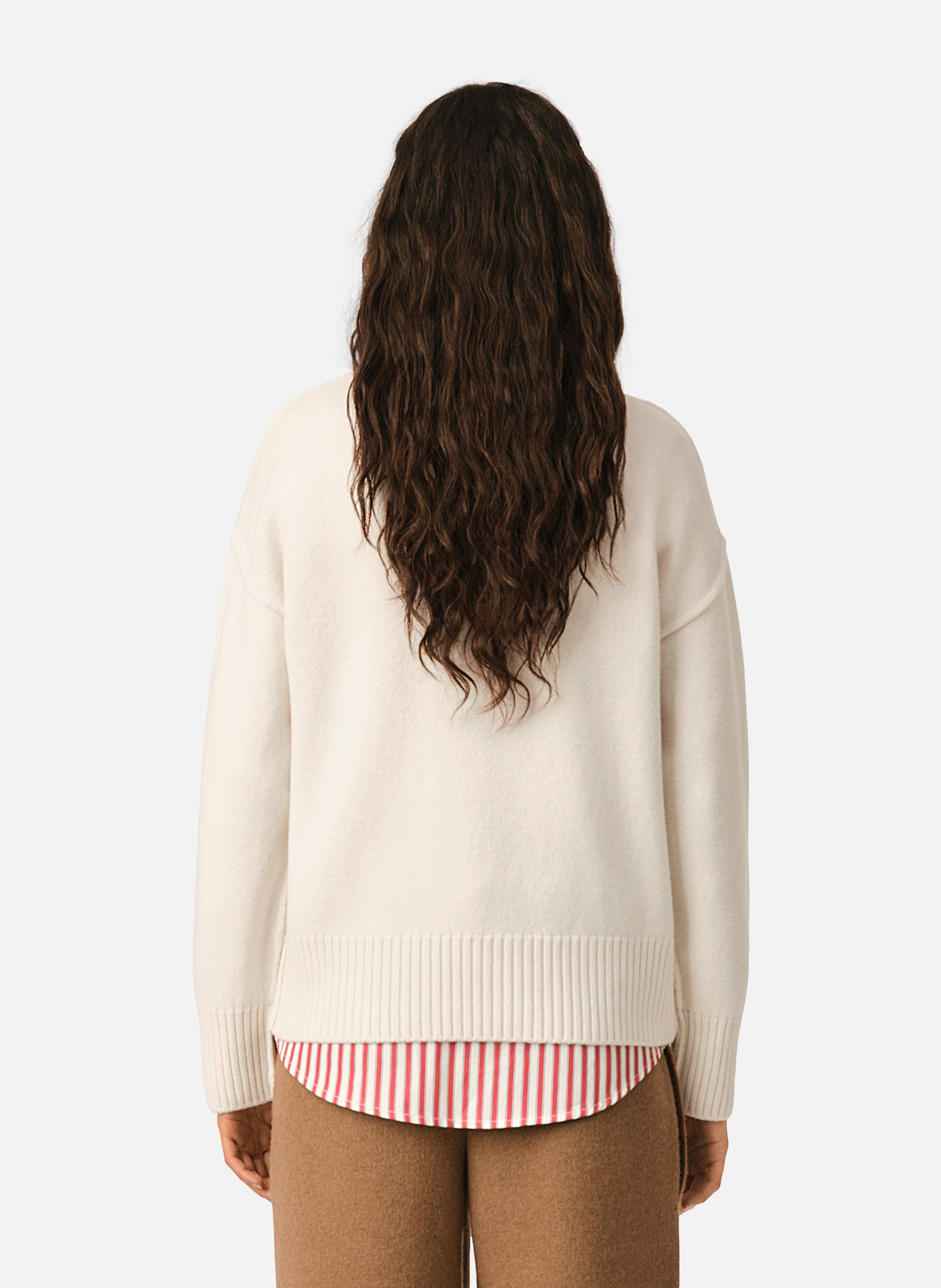 Pull col rond ami de coeur en laine unisexe AMI PARIS Blanc