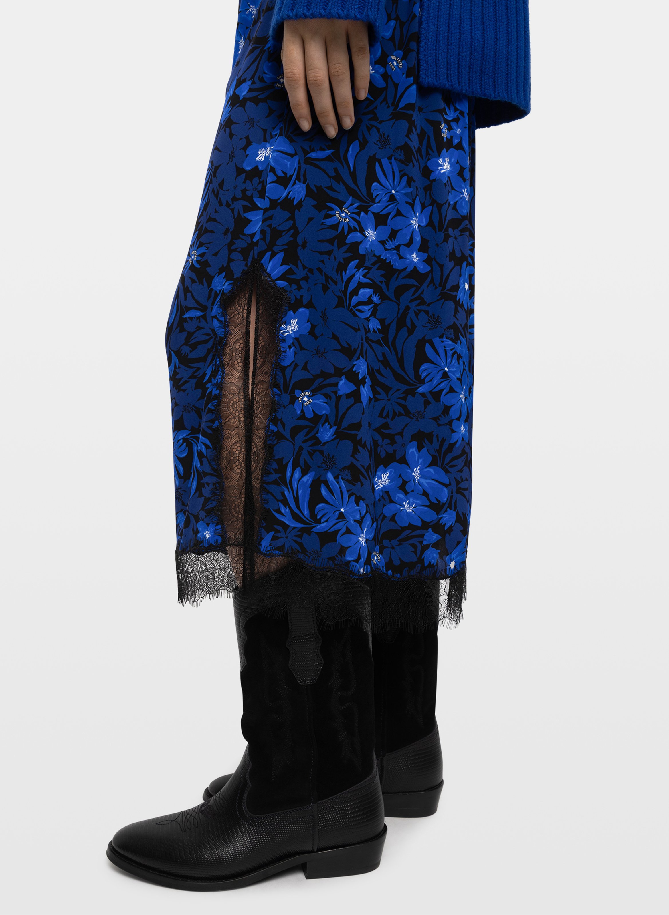 Jupe midi imprimée avec dentelle jarvis ZADIG&VOLTAIRE Bleu