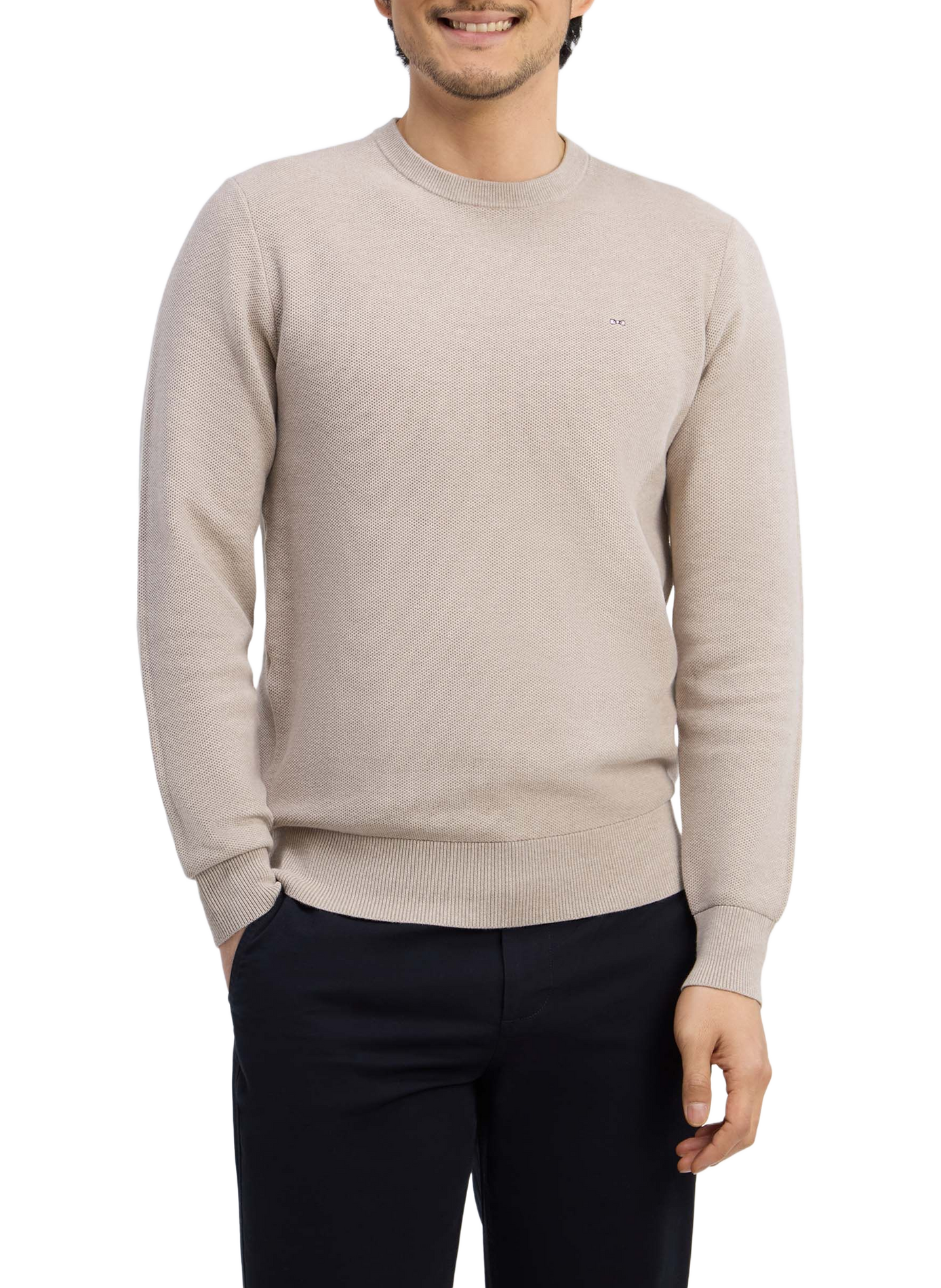 Pull col rond en coton EDEN PARK Beige