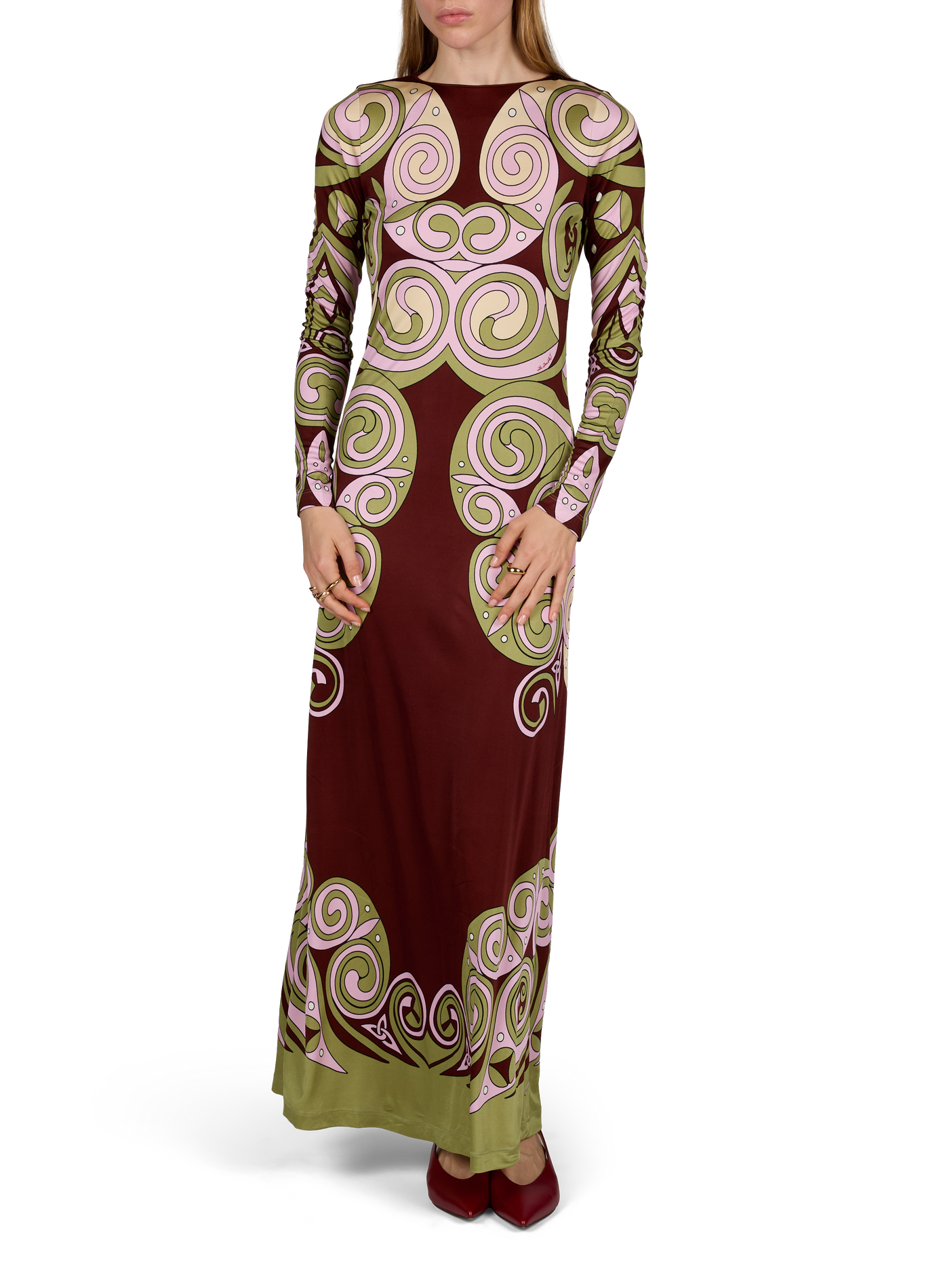 Printed maxi dress with round neckline LA DOUBLEJ Red