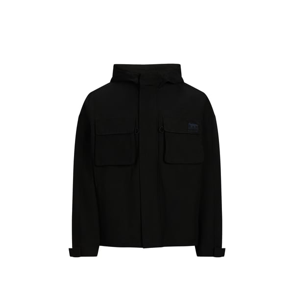 Blouson droit à capuche en coton mélangé Blouson droit à capuche en coton mélangé