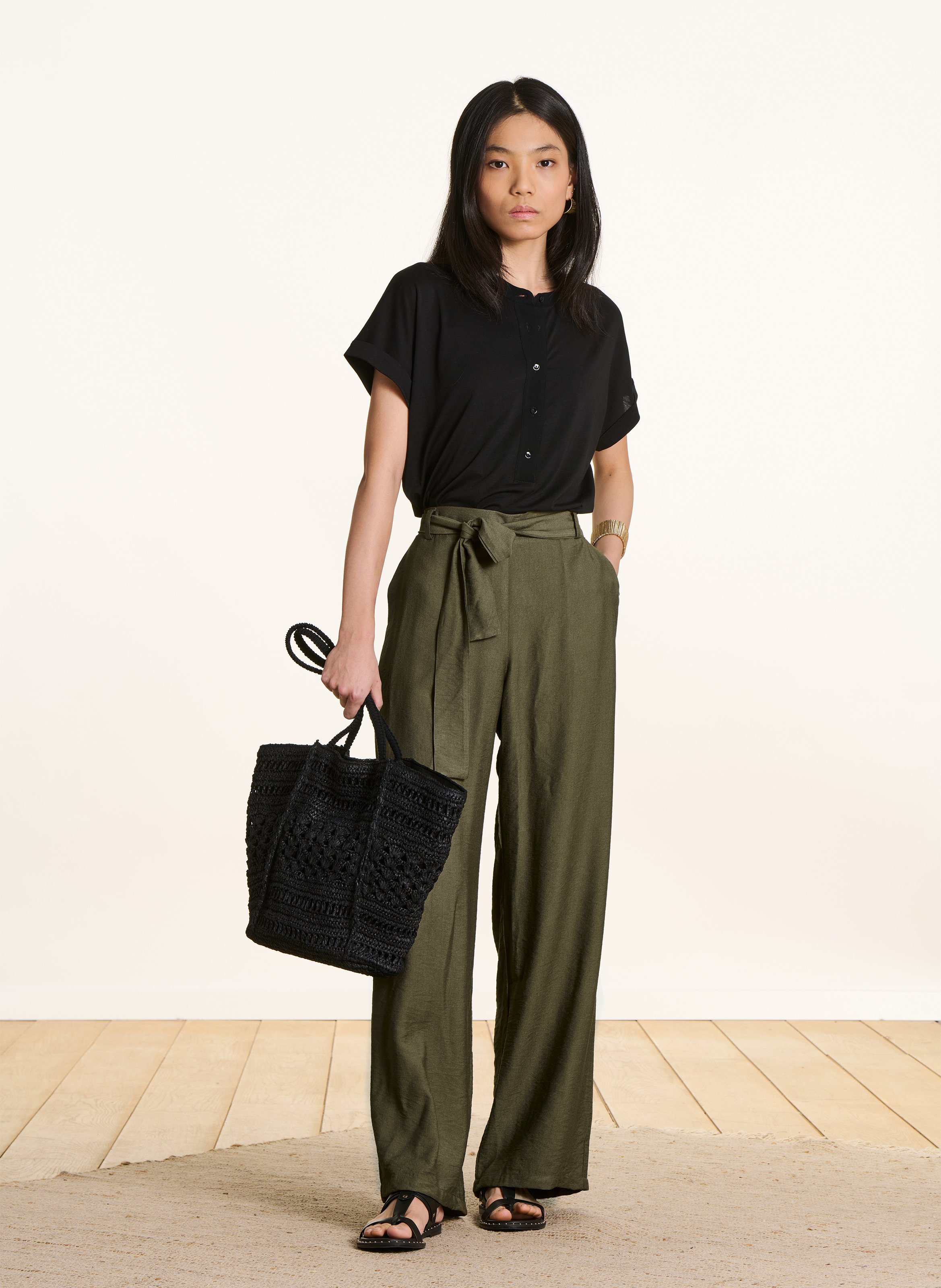 Effen top met korte mouwen en knoopsluiting LA FEE MARABOUTEE Zwart