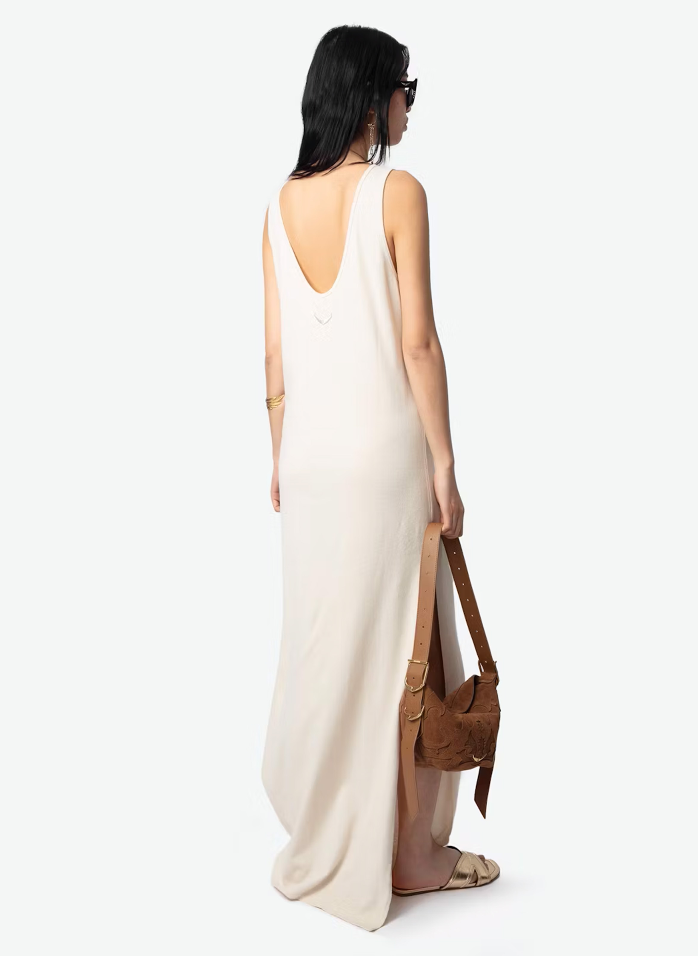 Robe longue décolleté v en coton et en lin mélangés deva ZADIG&VOLTAIRE Blanc