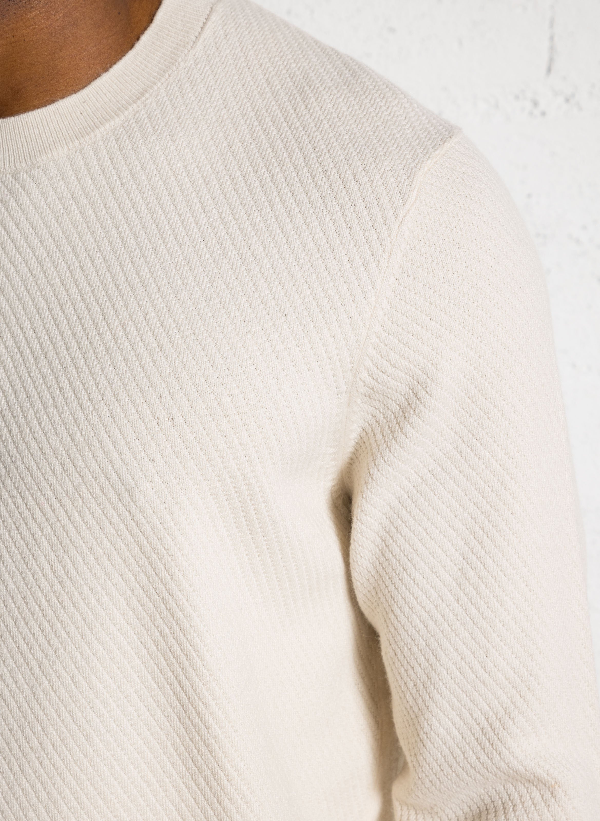 Pull droit col rond à tricot relief IKKS Blanc