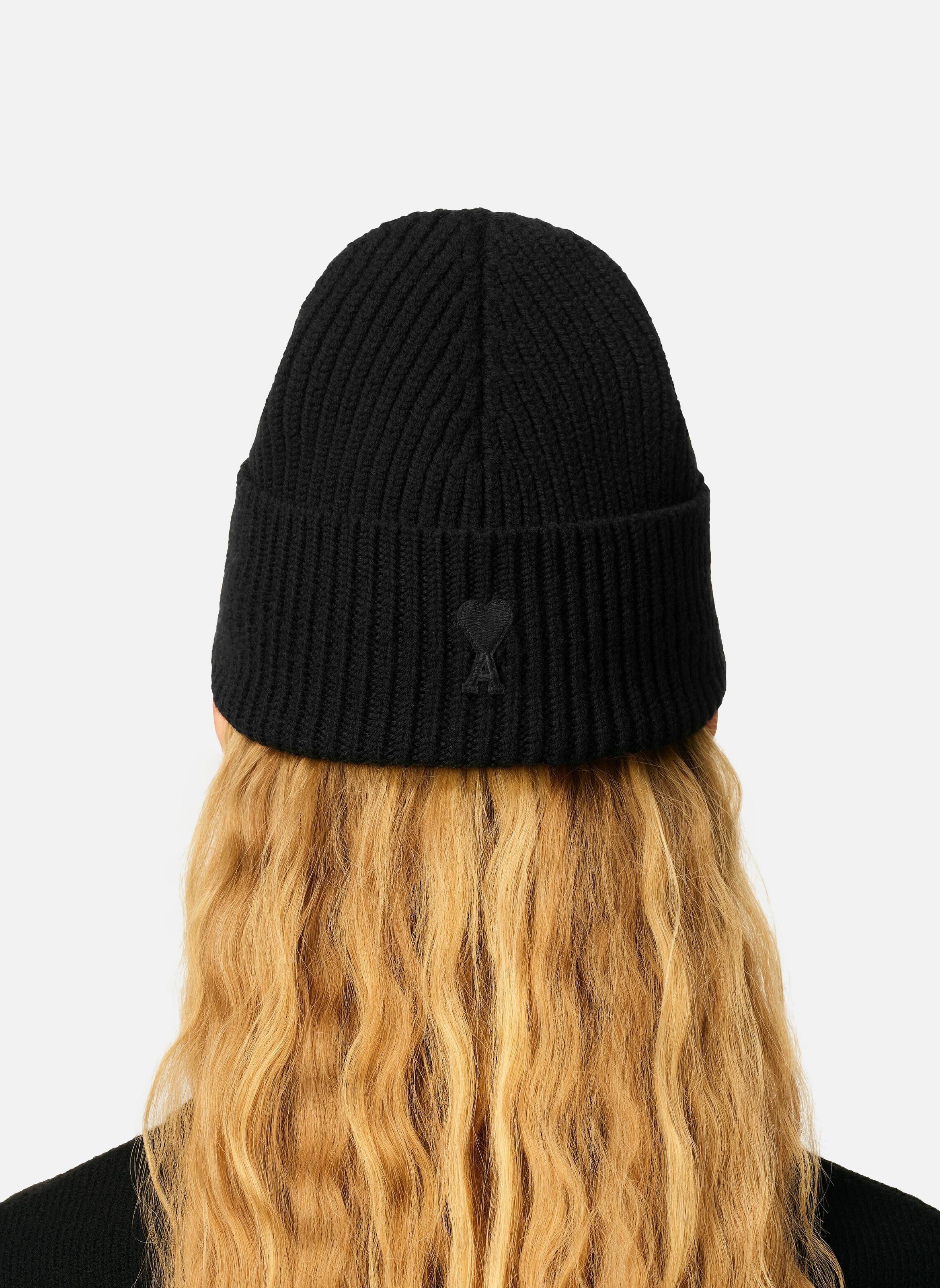 Bonnet ami de coeur en laine unisexe AMI PARIS Noir