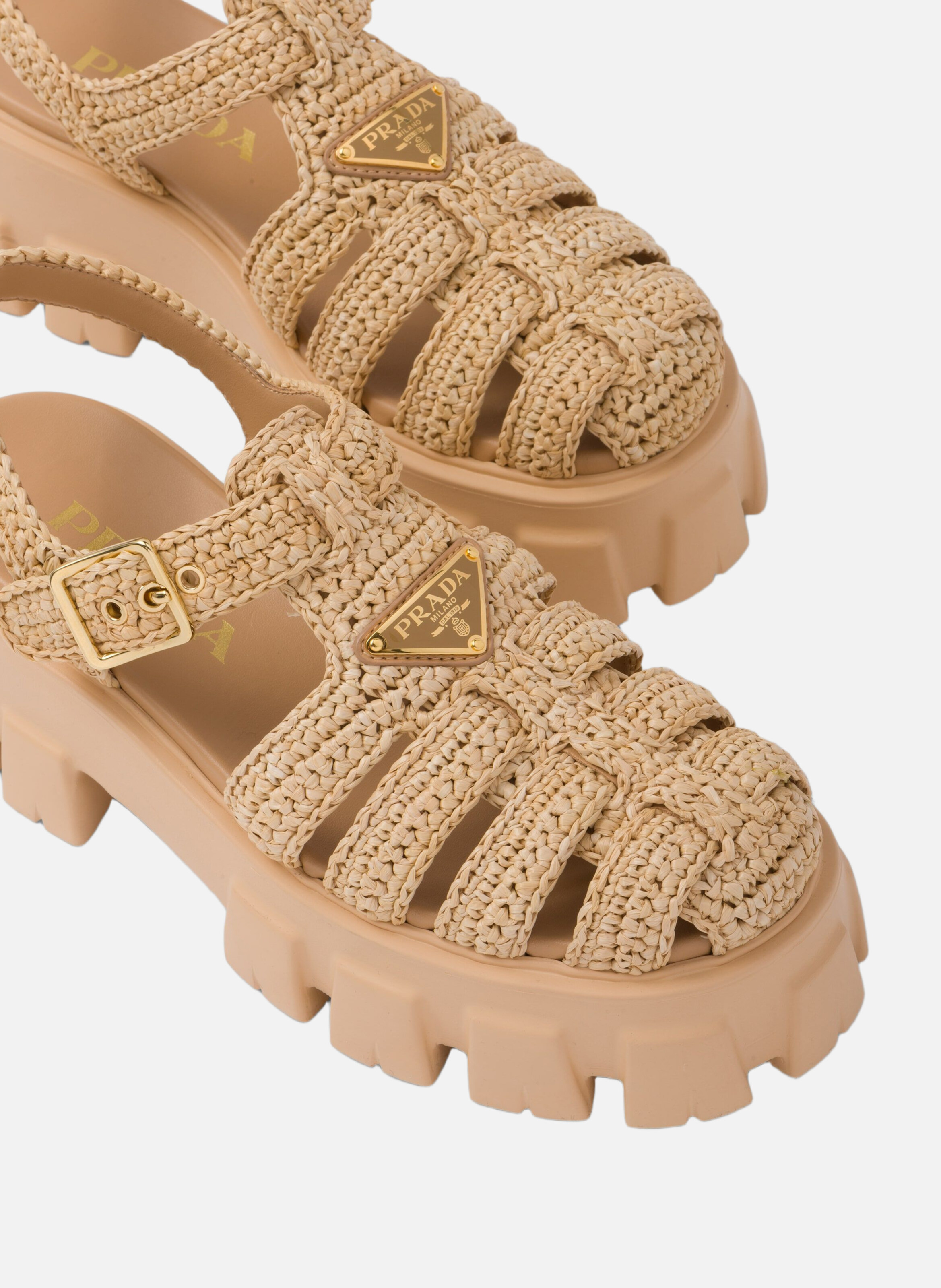 Sandales monolith en crochet PRADA Beige