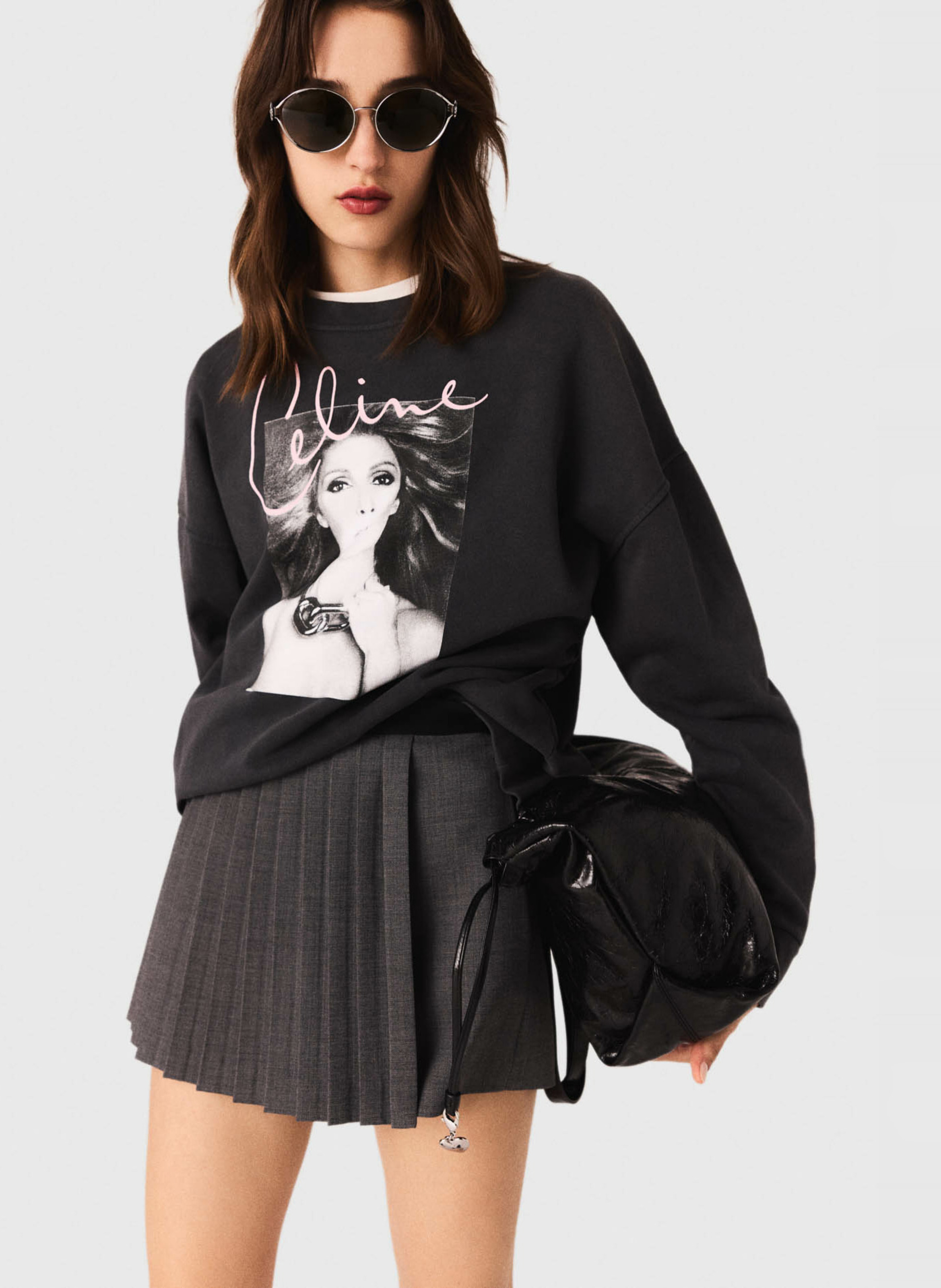 MAJE Sweat sérigraphié en coton délavé Gris