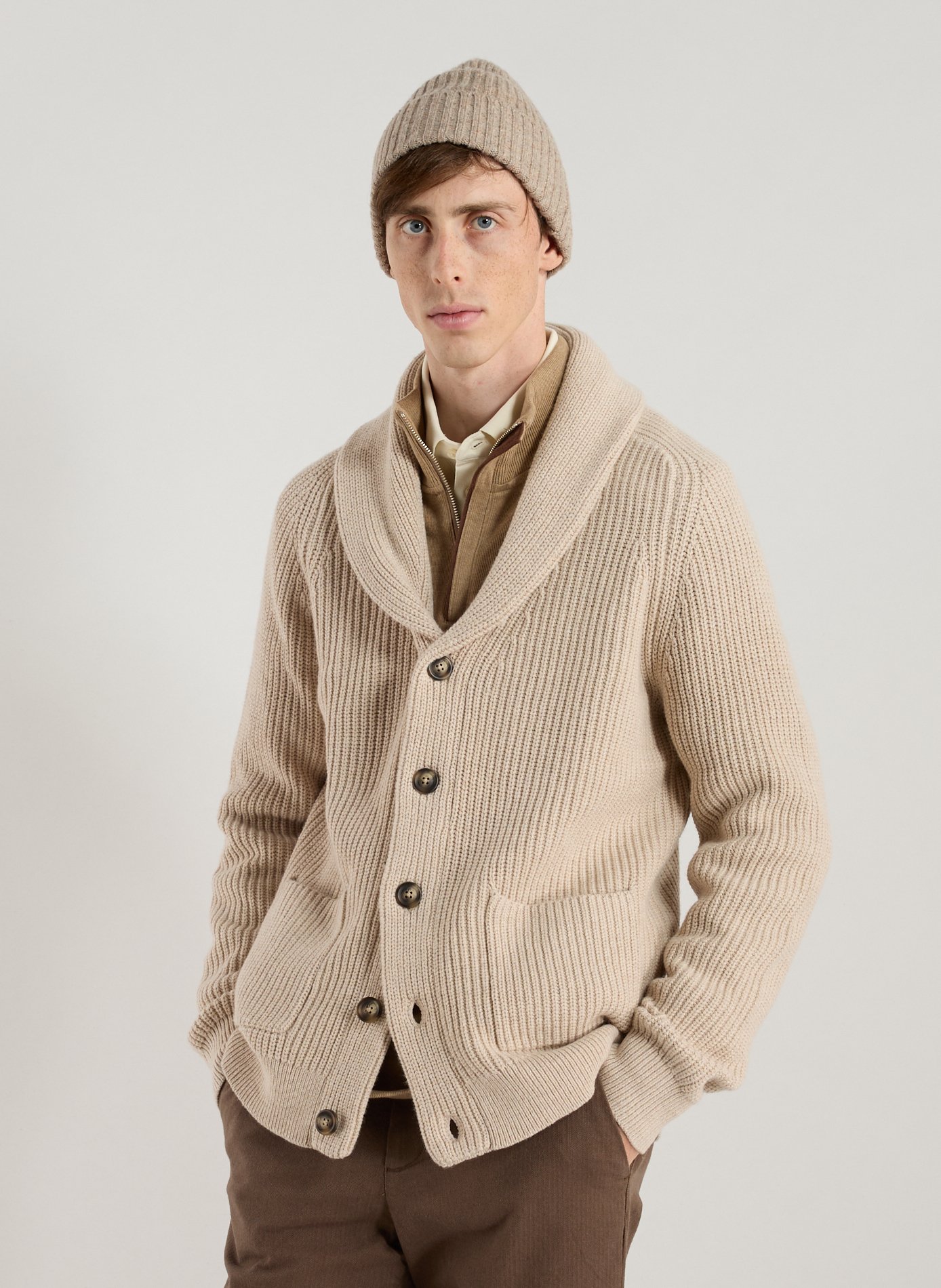 GANT Cardigan en coton et laine mélangée Beige
