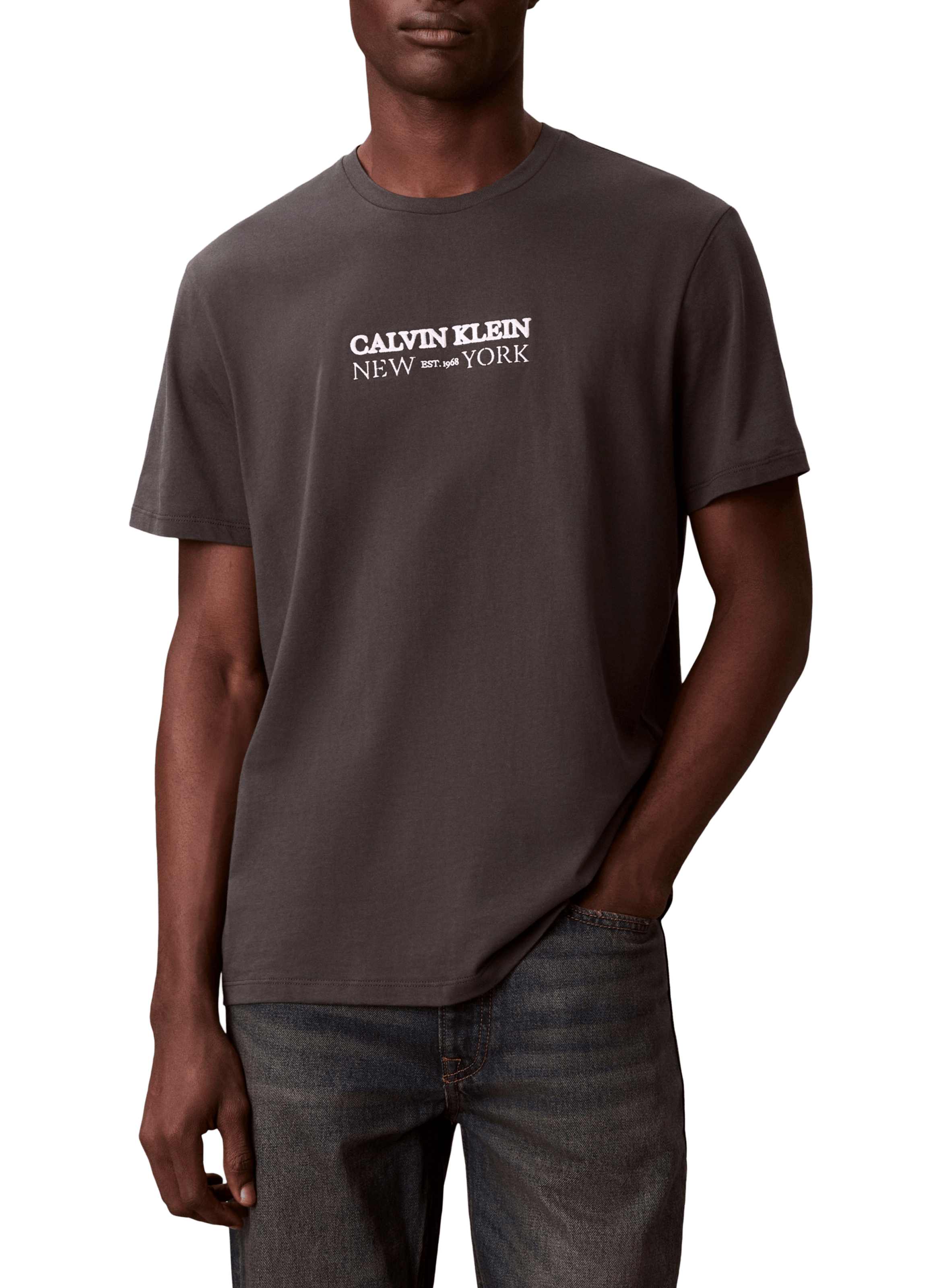 T-shirt manches courtes en coton avec logo CALVIN KLEIN Noir