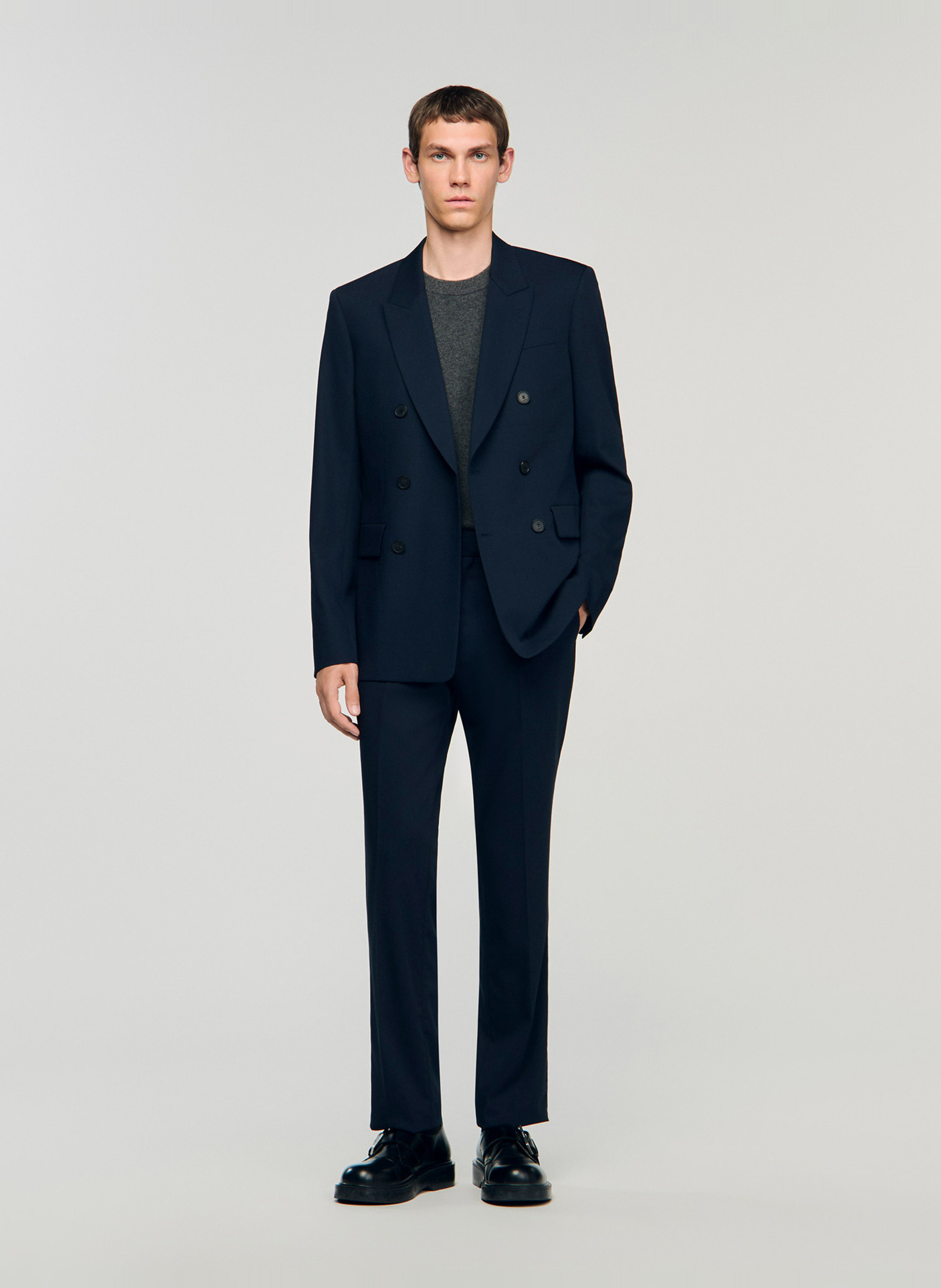 Veste de costume droite en laine SANDRO Bleu