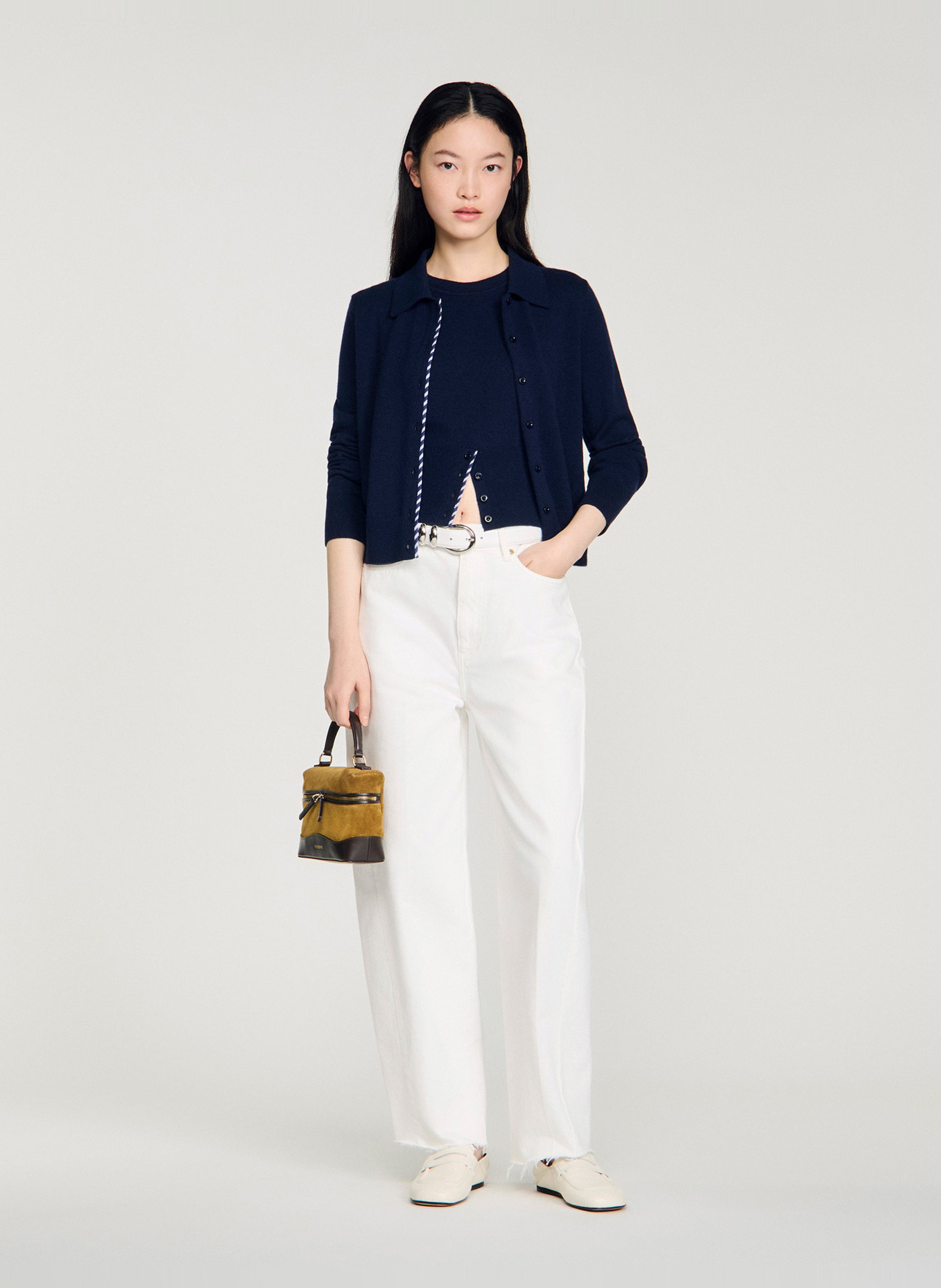 Cardigan droit en laine et cachemire SANDRO Bleu