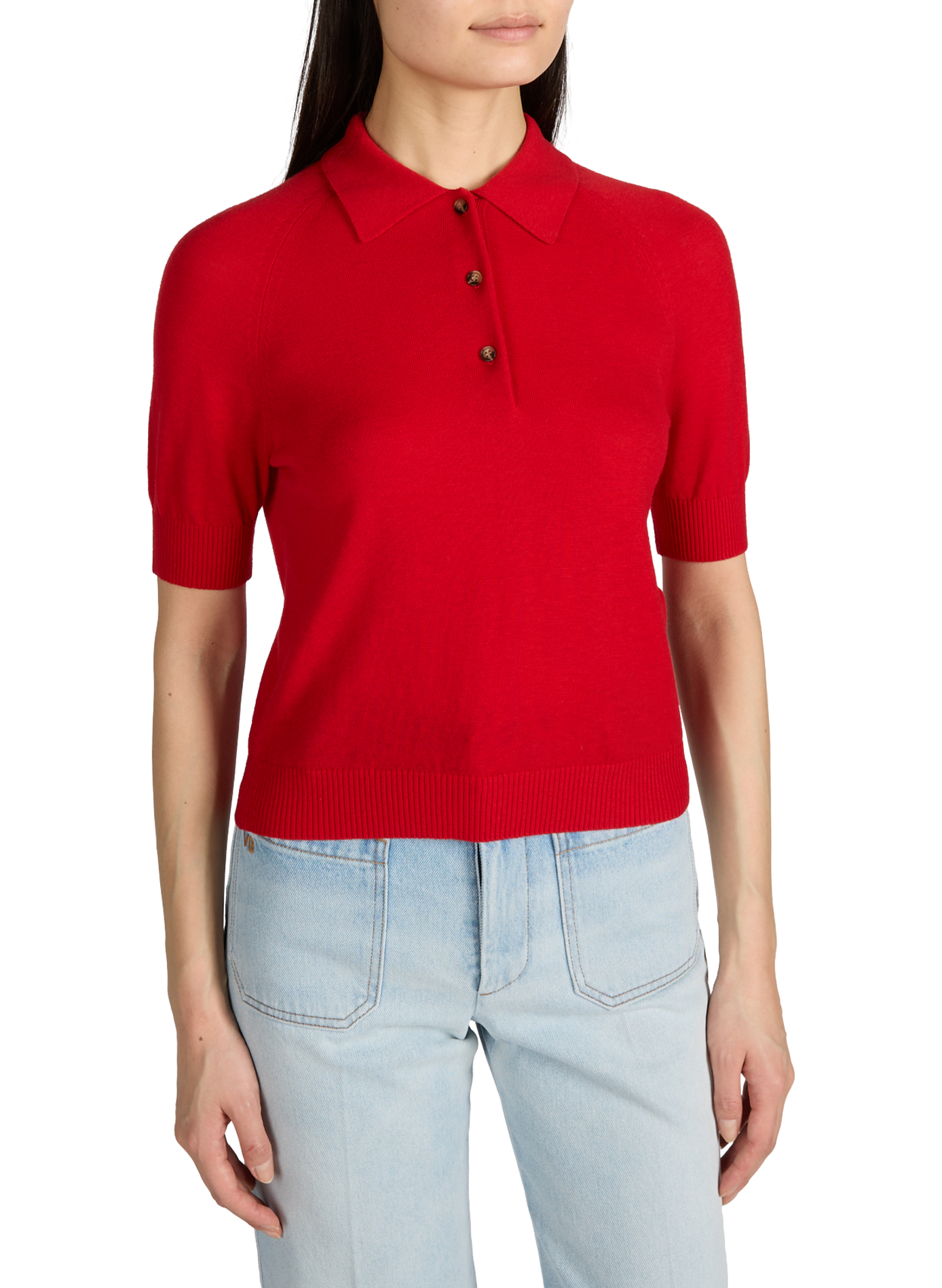 Merino wool polo neck T-shirt VICTORIA BECKHAM Red